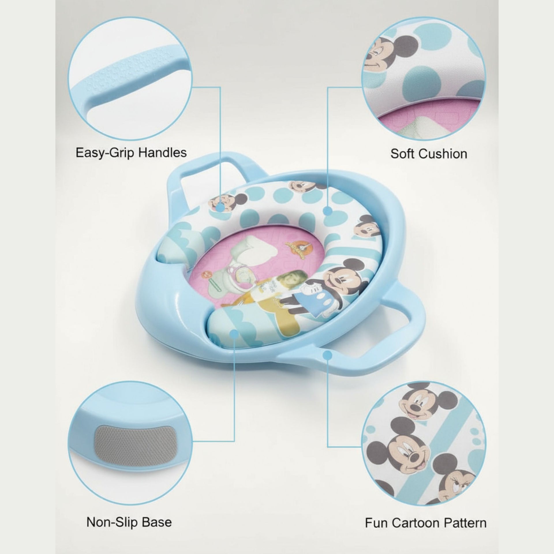 Smile Baby Cushioned Potty Seat with Handles – Blue, Mickey Mouse Design
