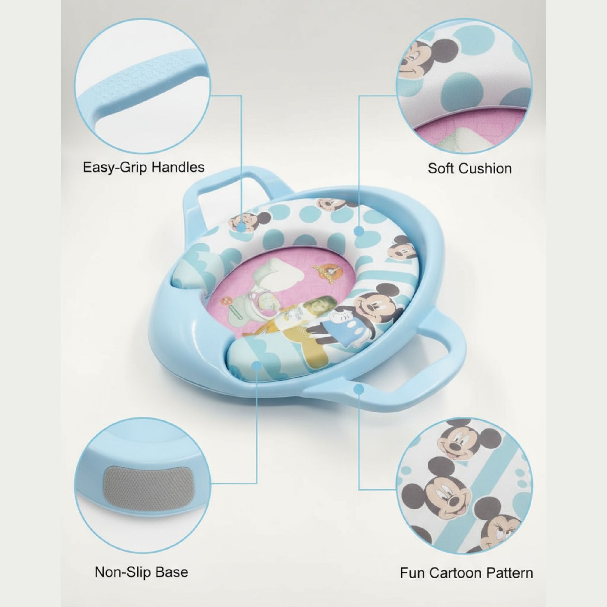 Smile Baby Cushioned Potty Seat with Handles – Blue, Mickey Mouse Design