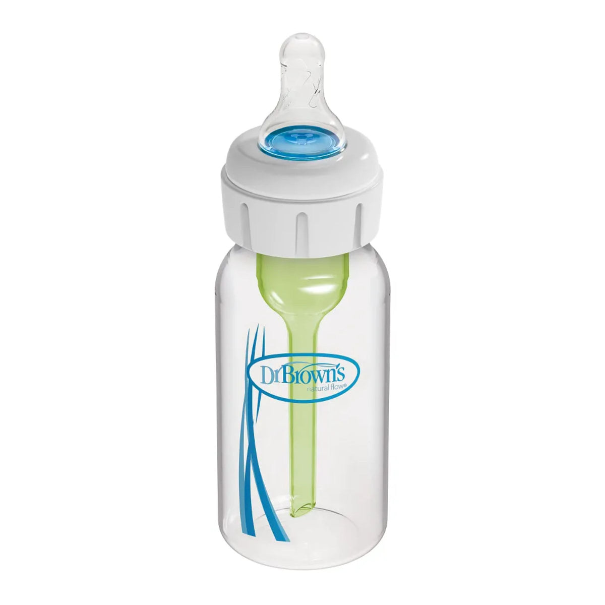 Dr. Brown’s Specialty Feeding System bottle with infant-paced feeding valve, L1 nipple and extra one-way valves