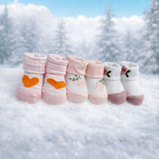 Baby Girl Cotton Socks Set | Soft & Comfortable Socks | Cute Heart & Floral Designs | 0–12 Months | Pack of 3 Pairs