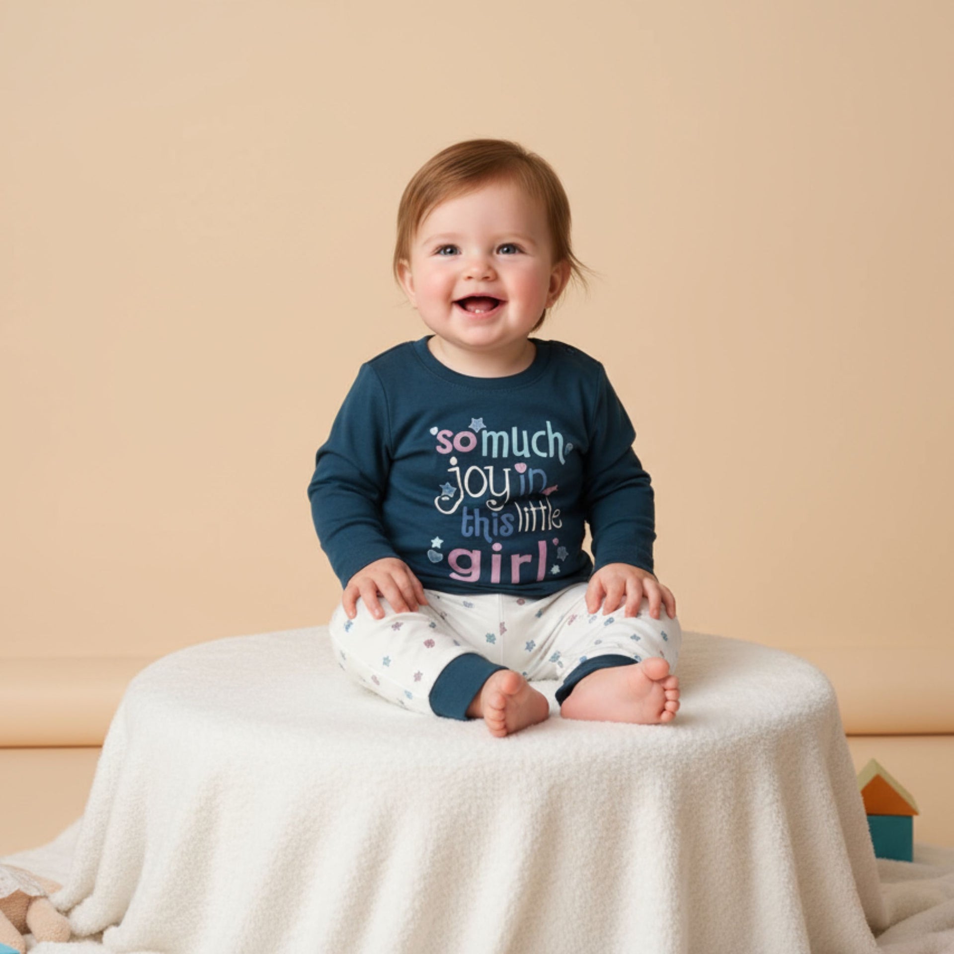 Ollypop Baby Girl Full Sleeves Cotton Top & Printed Pants Set | “So Much Joy” Design | Age 9–24 Months