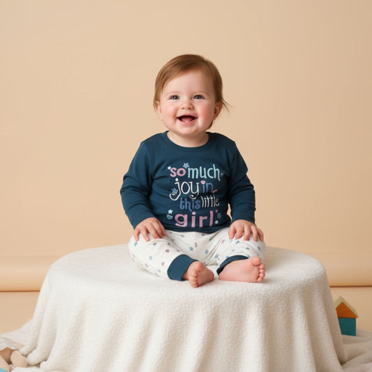 Ollypop Baby Girl Full Sleeves Cotton Top & Printed Pants Set | “So Much Joy” Design | Age 9–24 Months