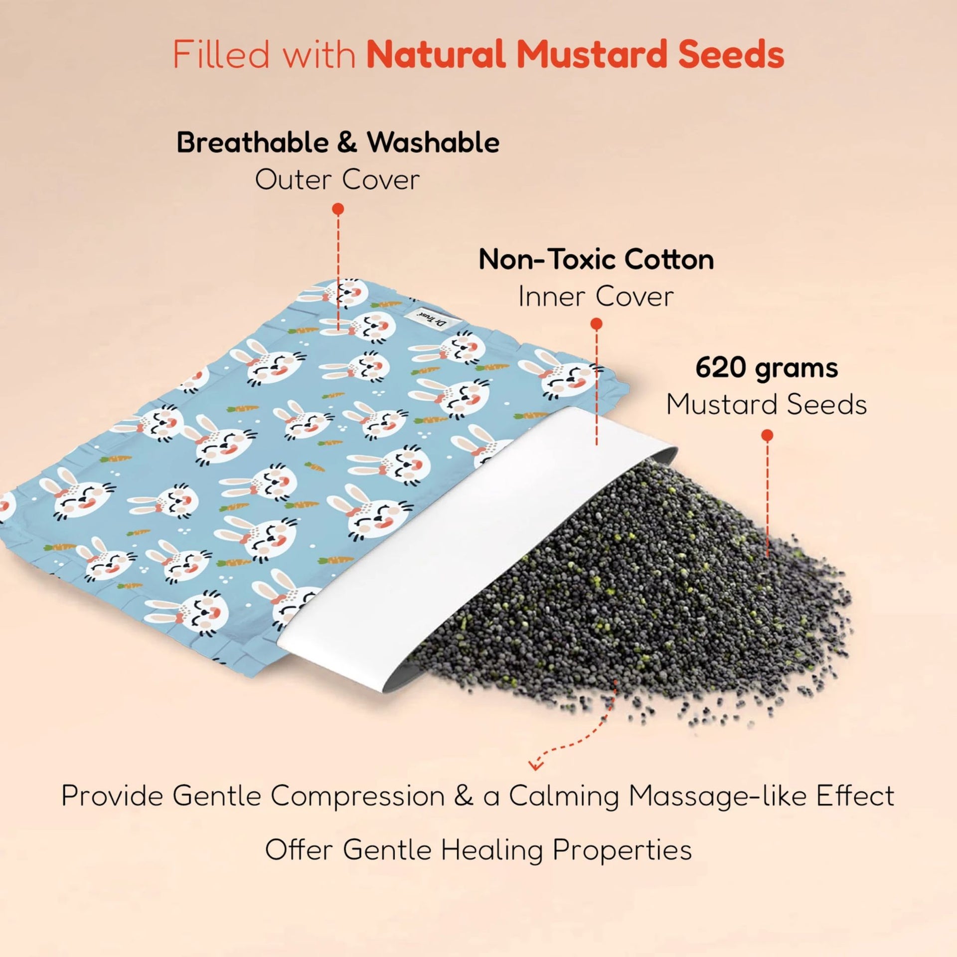 Smile Baby Mustard Seed Head Shaping Pillow for Newborn Babies | Soft Cotton Cover | Breathable & Washable | Prevents Flat Head Syndrome | Baby Support Pillow (Blue Bird Print)