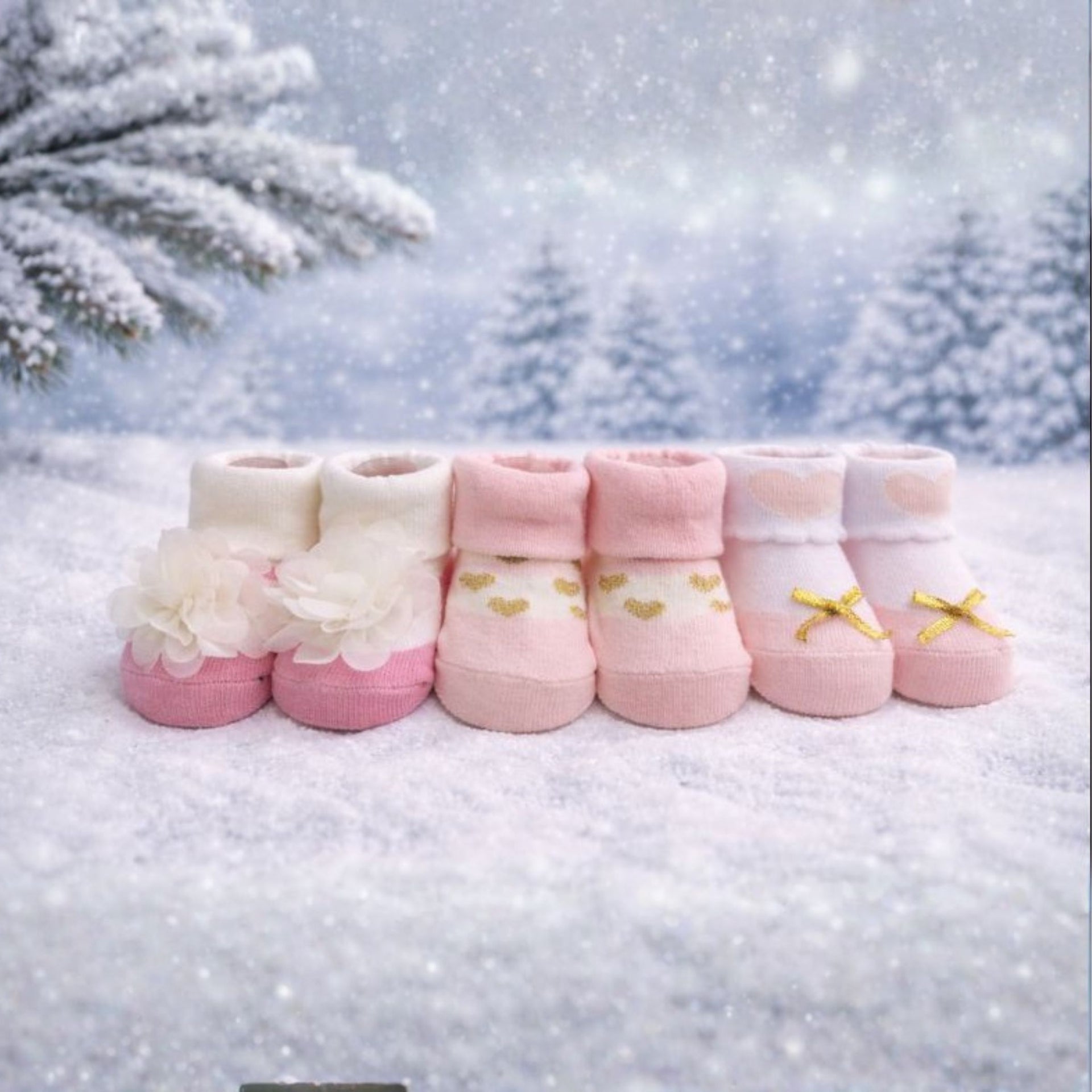 Baby Girls Winter Socks Pack of 3 | Soft Warm Infant Socks with Cute Floral & Bow Designs | Newborn Socks for Girls (0–12 Months)