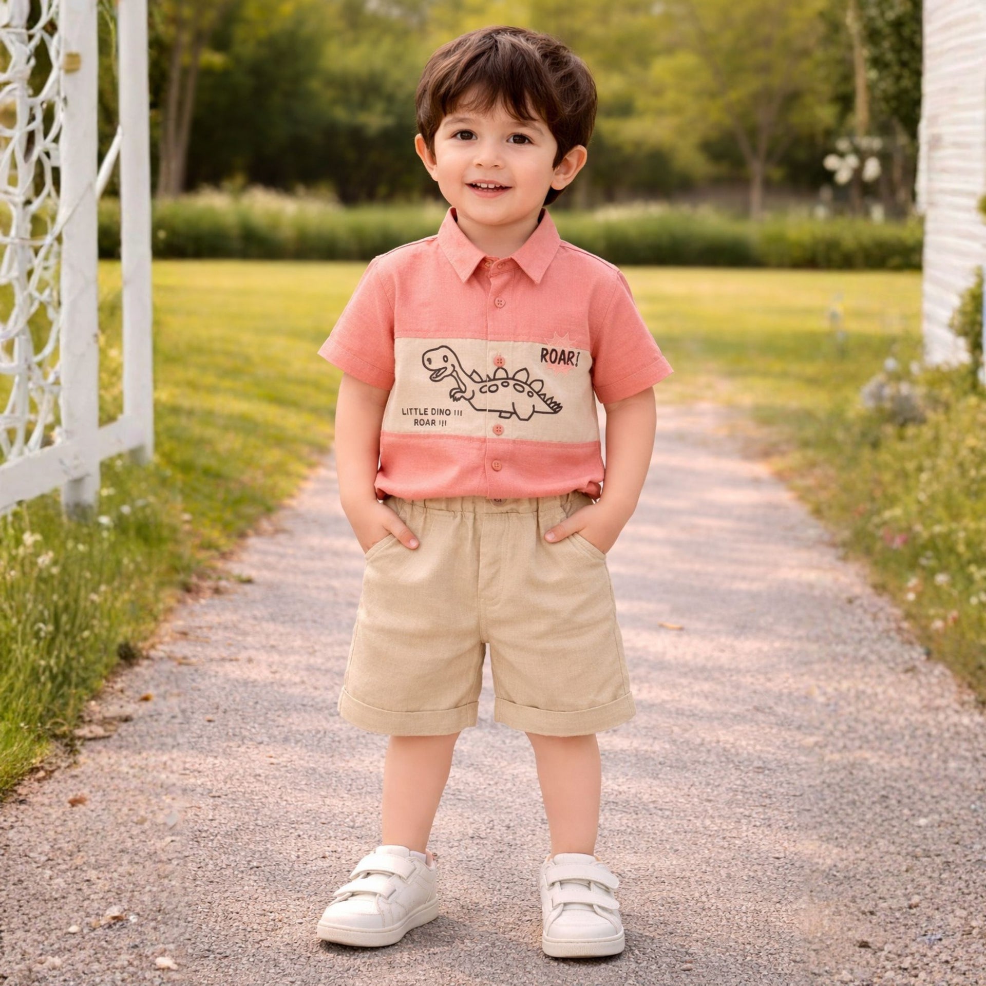 BAD BOYS Little Dino Summer Co-ord Set for Baby Boys (6 Months–3 Years) – Printed Shirt & Shorts Outfit