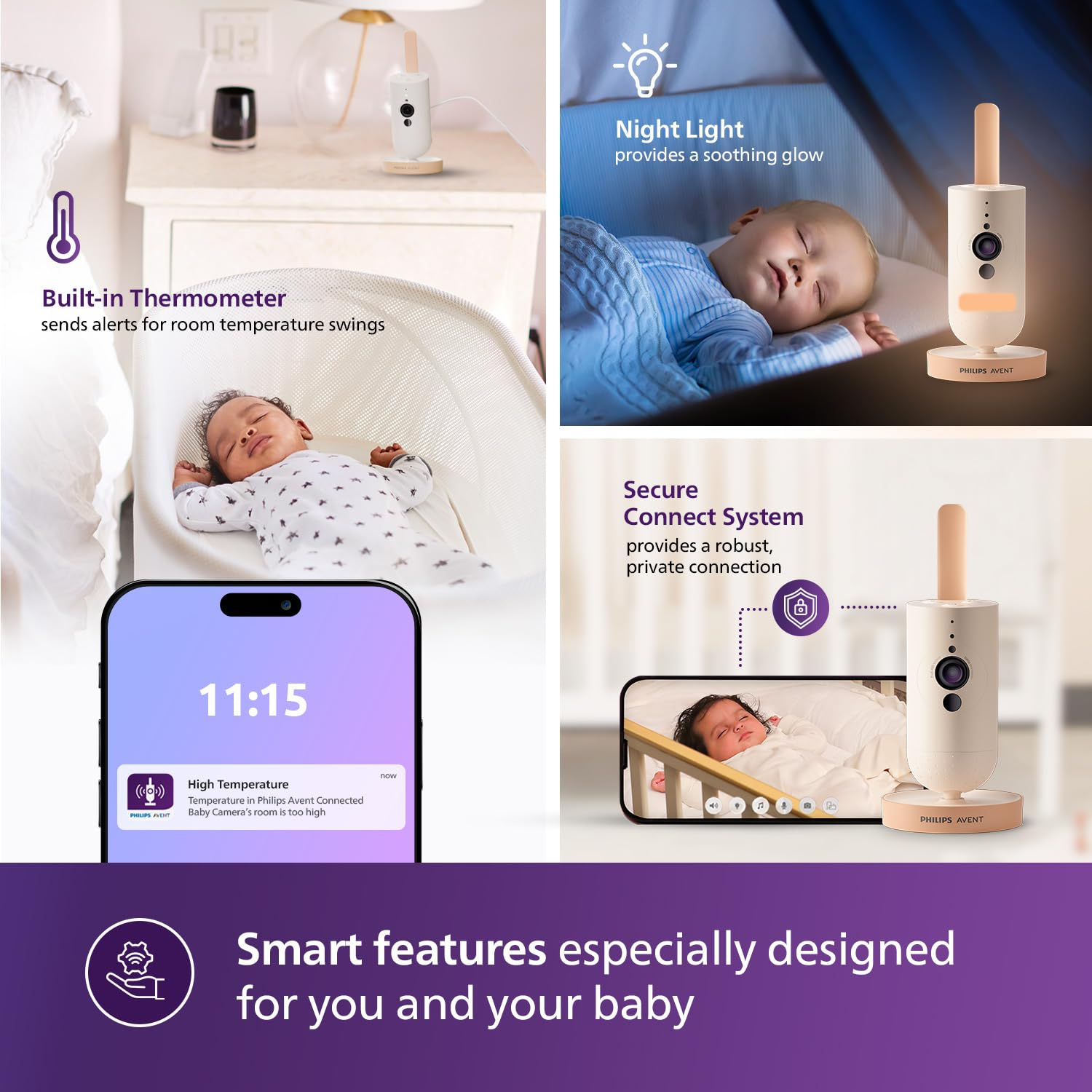 Philips Avent Connected Baby Camera – Full HD Smart Baby Monitor with Night Vision, Motion & Sound Detection, Two-Way Talk, Lullabies & App Connectivity
