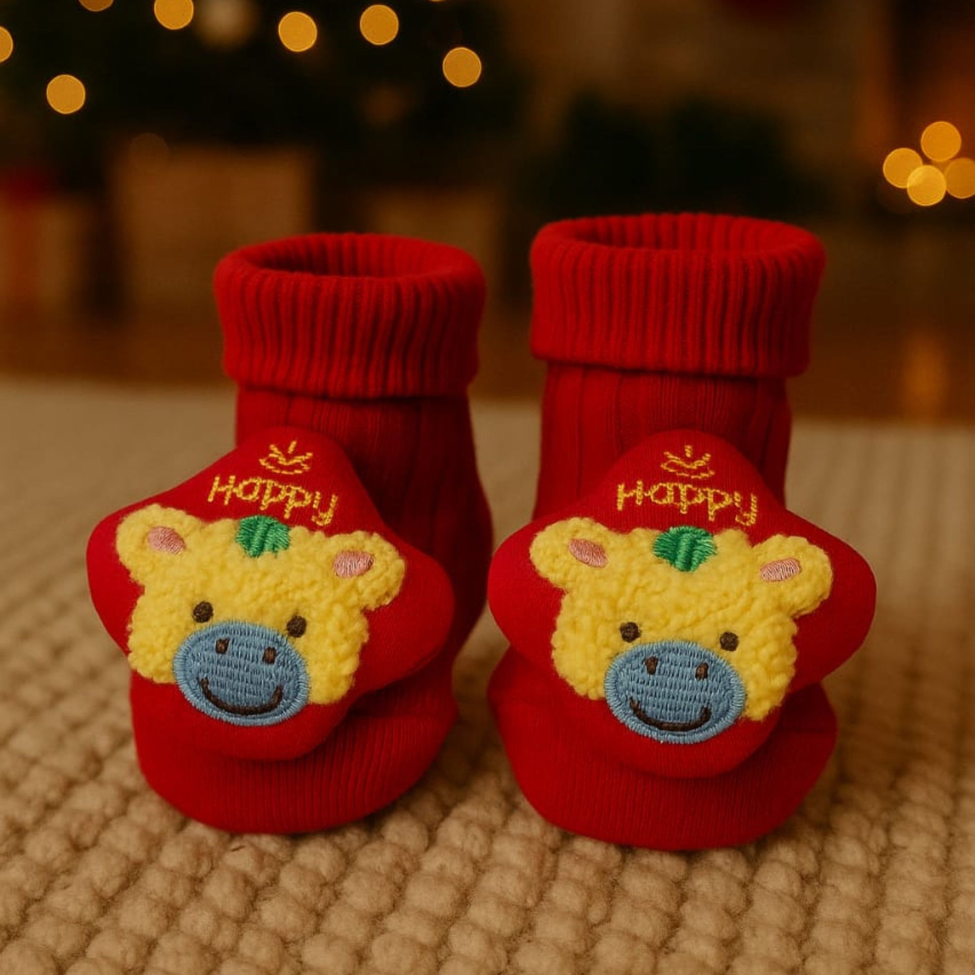 SMILE BABY Newborn Baby Booties | Soft Cotton Warm Booties with Cute Cartoon Design | Cozy & Comfortable Footwear for Infants (0–12 Months)