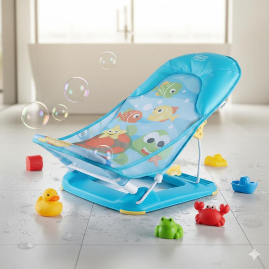 HOPOP Anti-Skid Compact Baby Bather | Adjustable 3-Level Backrest | Soft Mesh Sling & Head Support Pillow | Foldable Baby Bath Seat for Newborns & Infants