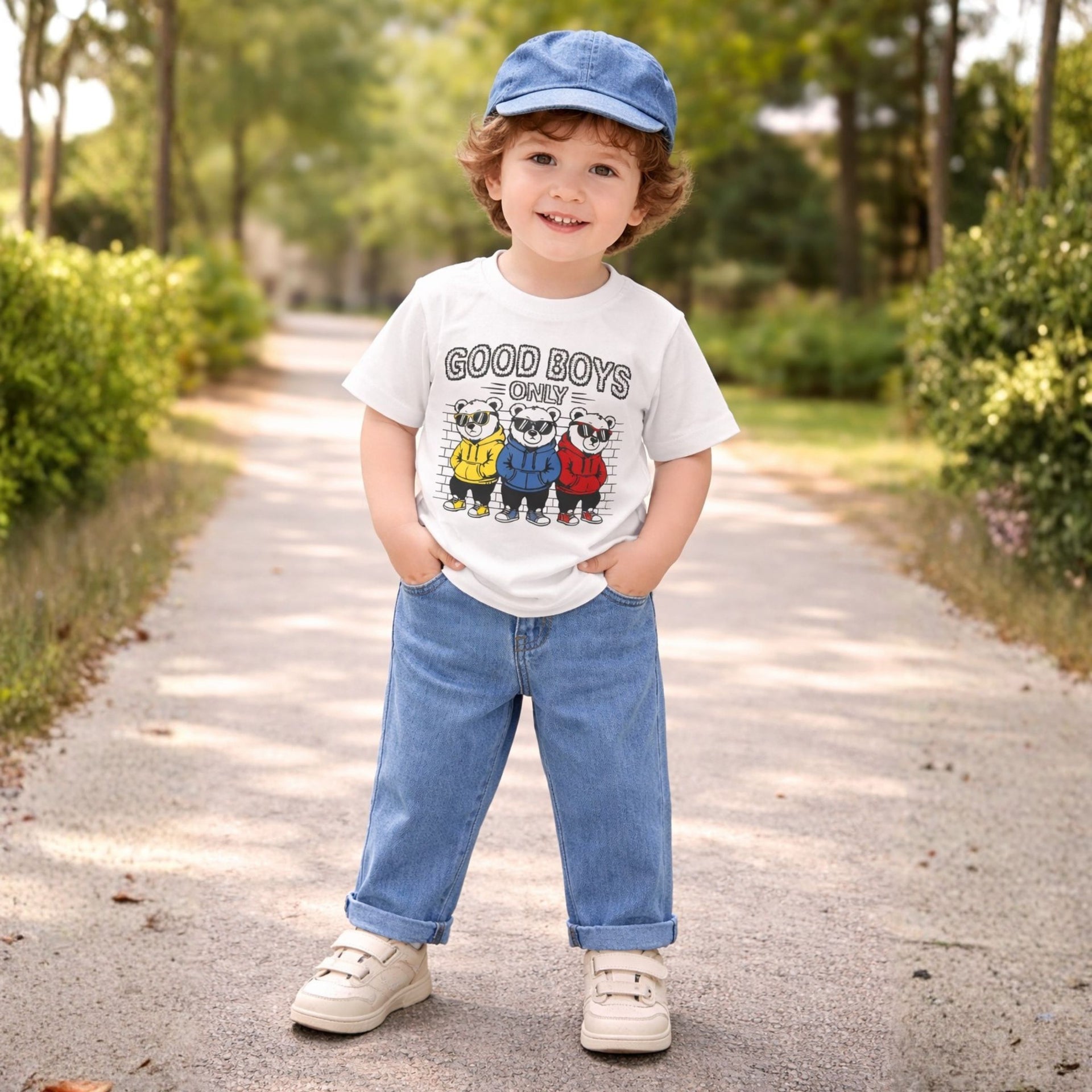 BAD BOYS Kids Denim Co-ord Set for Baby Boys (6 Months–3 Years) – Stylish Shirt, Jeans & Cap Outfit