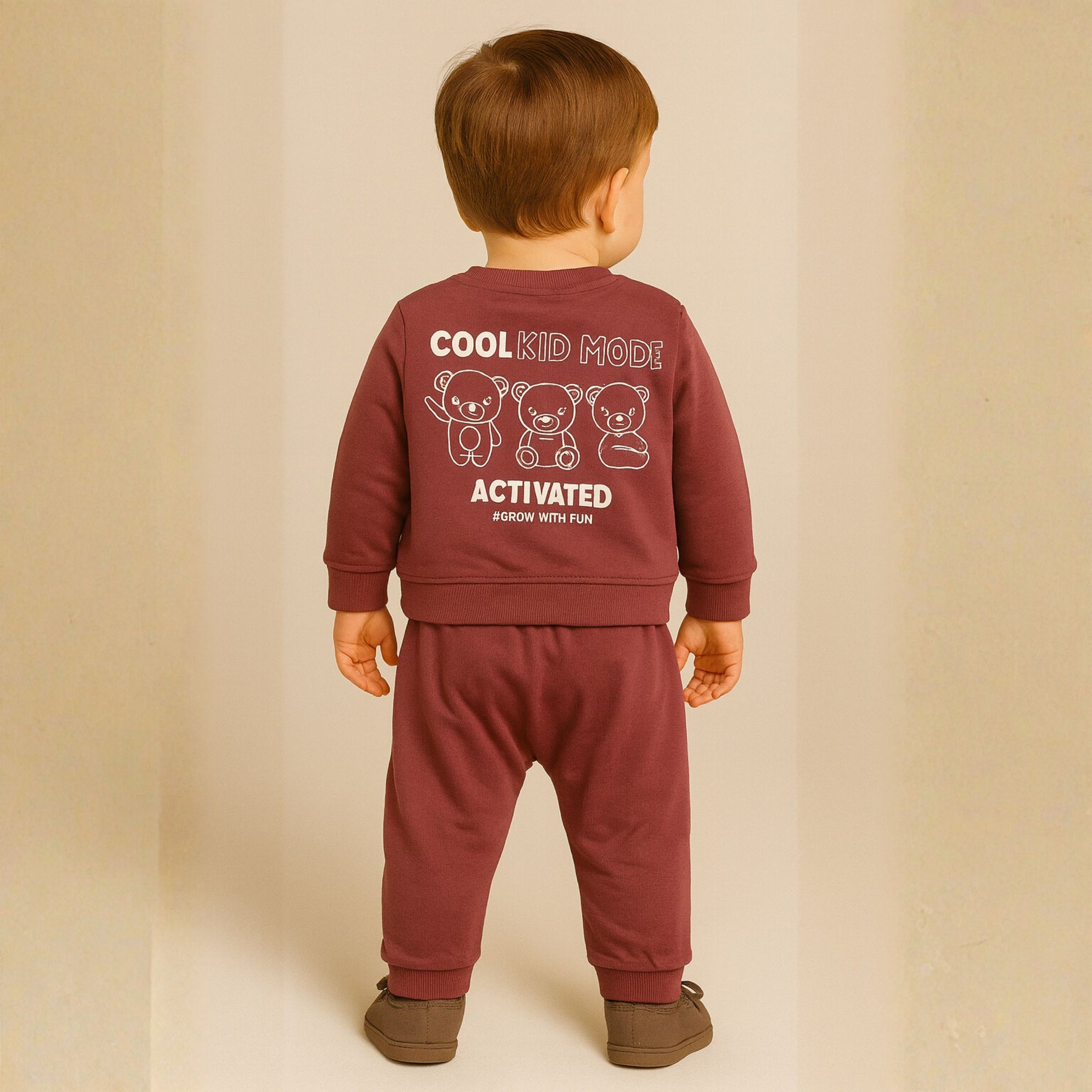 Ollypop "Coolest One" Sweatshirt & Jogger Set for Boys (3M–3Y) – Cranberry & Dark Grey