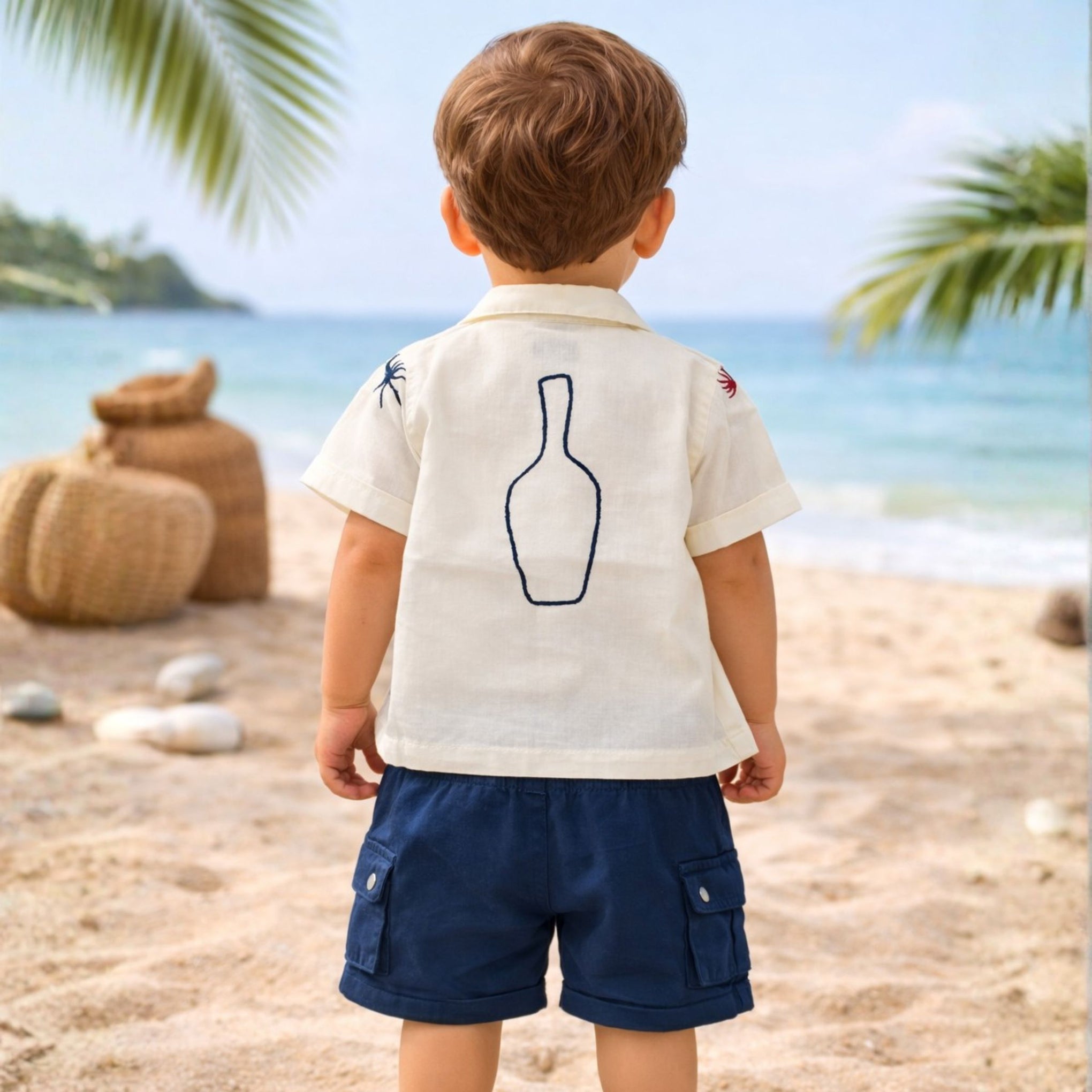 BAD BOYS Tropical Beach Co-ord Set for Baby Boys (0–3 Years) – Printed Shirt, T-Shirt & Shorts Outfit