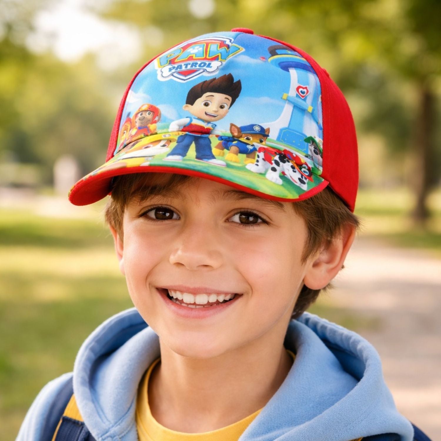 Smile Baby Big Size Kids Cap – Comfortable Adjustable Cartoon Print Cap (Blue/Red, Navy/Blue)