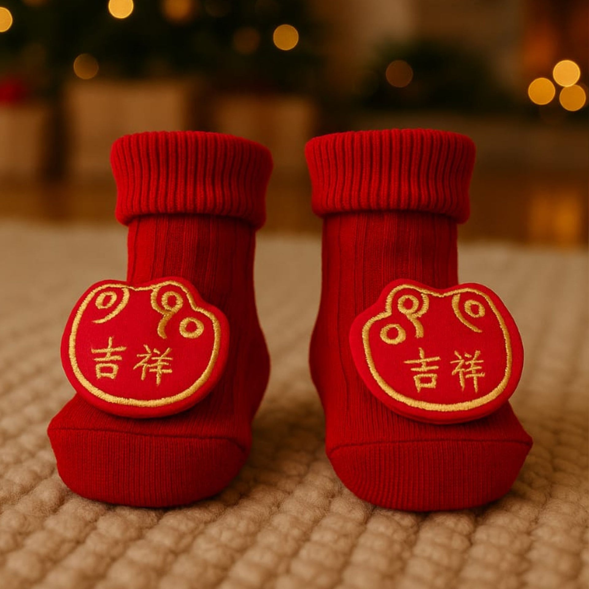 SMILE BABY Newborn Baby Booties | Soft Cotton Booties with Cute Embroidery | Warm & Comfortable Crib Shoes for Infants (0–12 Months) | Red