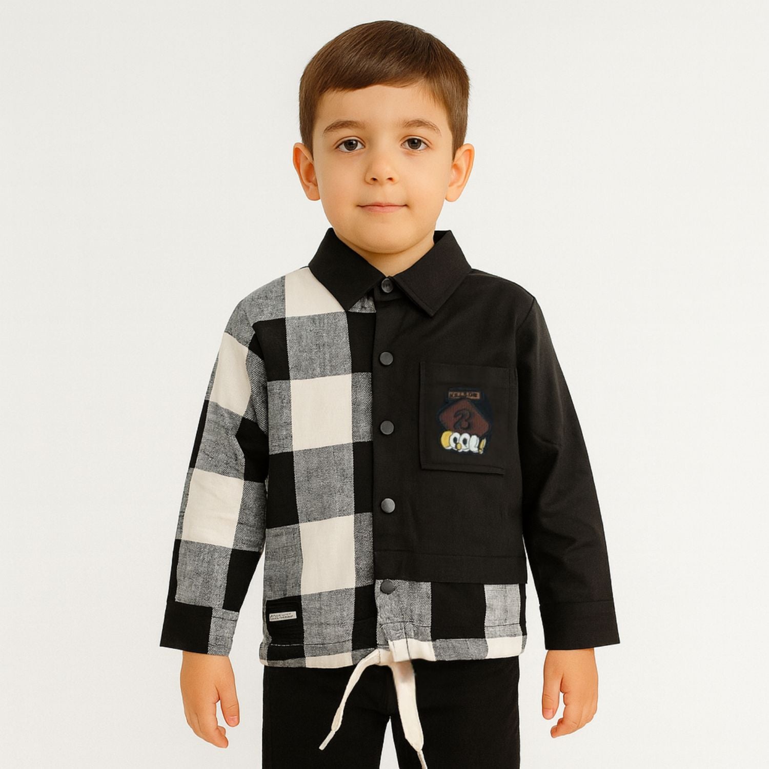 COOLEST Boys Colorblock Check Shirt | Ages 3–12 Years | Color Options: Black, Orange & Neon Green