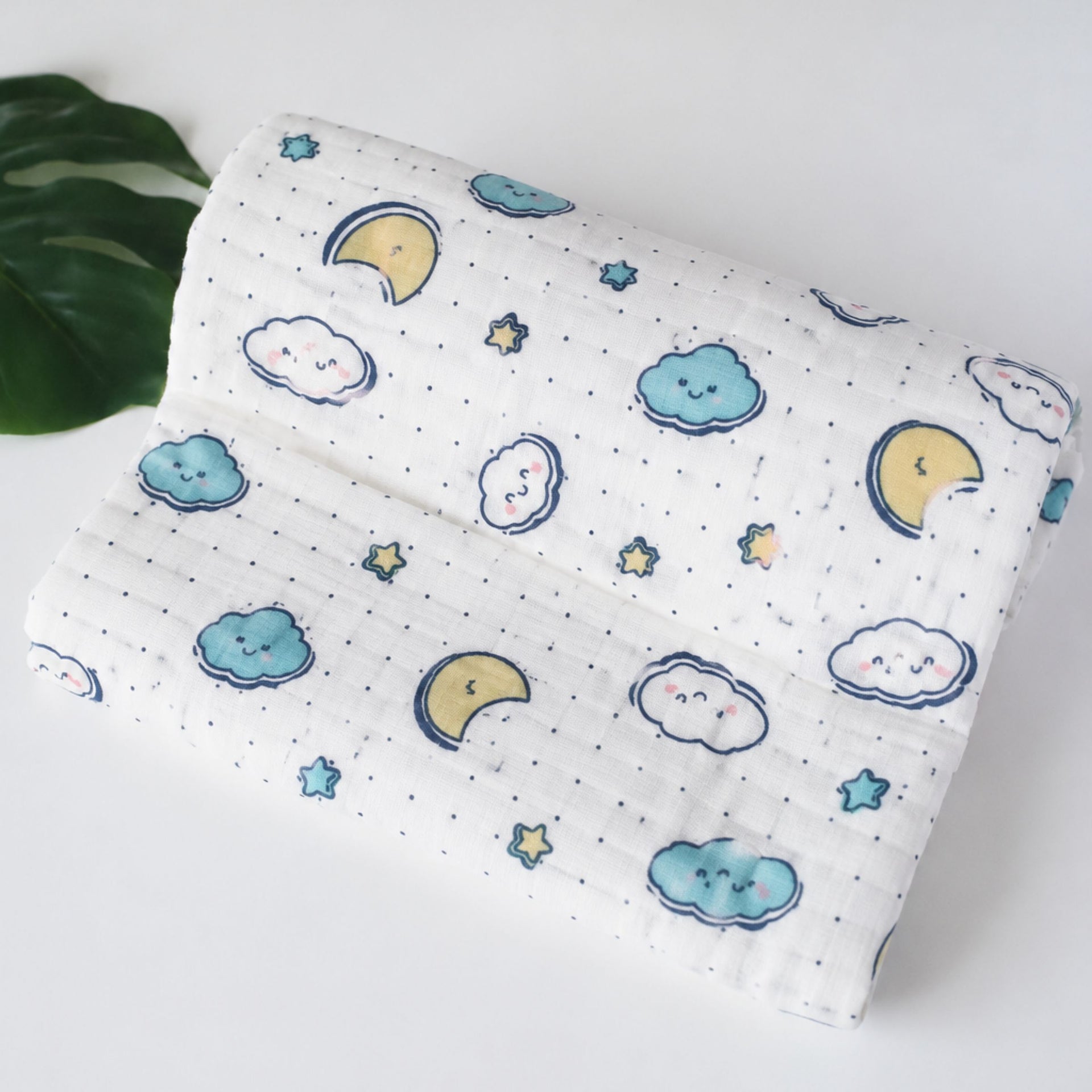 Smile Baby 7-Piece Newborn Gift Set | Muslin Hooded Wrapper Cum Towel, Swaddle, Vest, Nappy, Napkin, Burp Cloth & Bib | Soft Cotton | Star & Moon Print