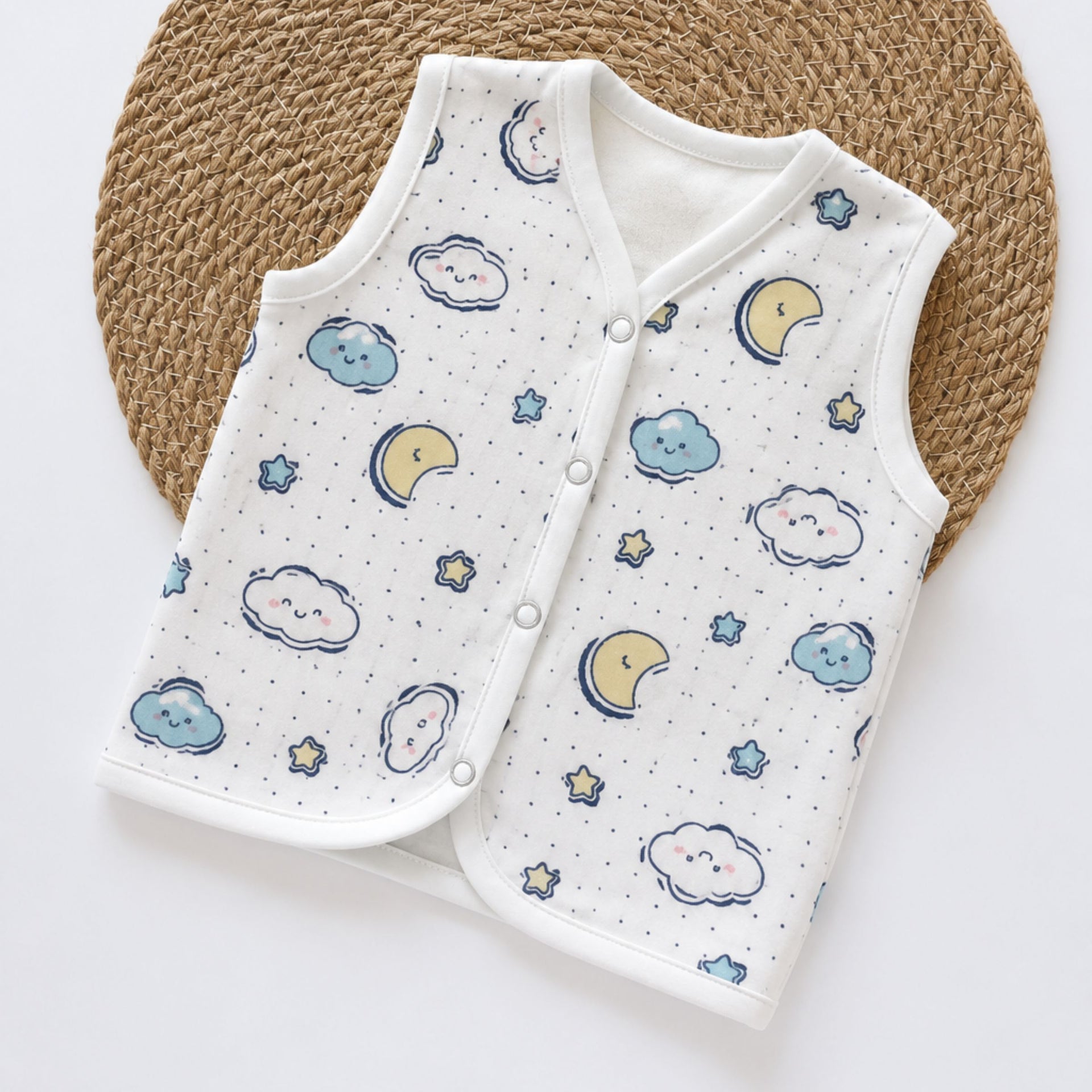 Smile Baby 7-Piece Newborn Gift Set | Muslin Hooded Wrapper Cum Towel, Swaddle, Vest, Nappy, Napkin, Burp Cloth & Bib | Soft Cotton | Star & Moon Print