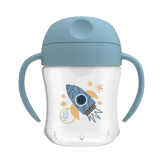 Dr. Brown's 180ml Baby Sippy Cup with Soft Silicone Spout & Handles | Spill-Proof Training Cup for Babies | BPA-Free | Blue Rocket & Pink Sun Designs