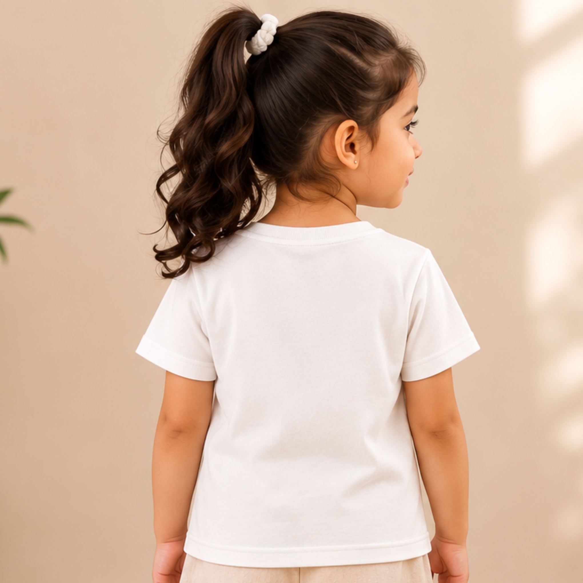 VITAMINS girls off white T-shirt back view showing plain back, round neck and short sleeves