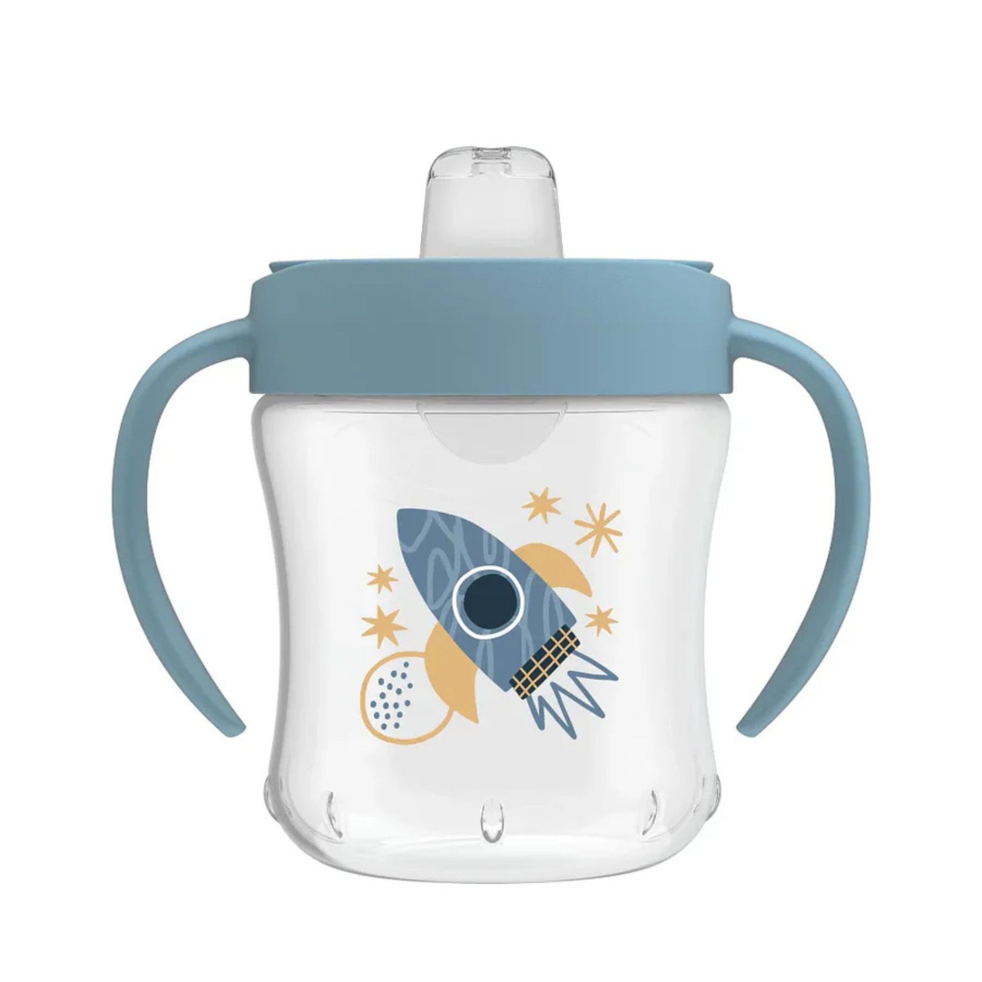 Dr. Brown's 180ml Baby Sippy Cup with Soft Silicone Spout & Handles | Spill-Proof Training Cup for Babies | BPA-Free | Blue Rocket & Pink Sun Designs