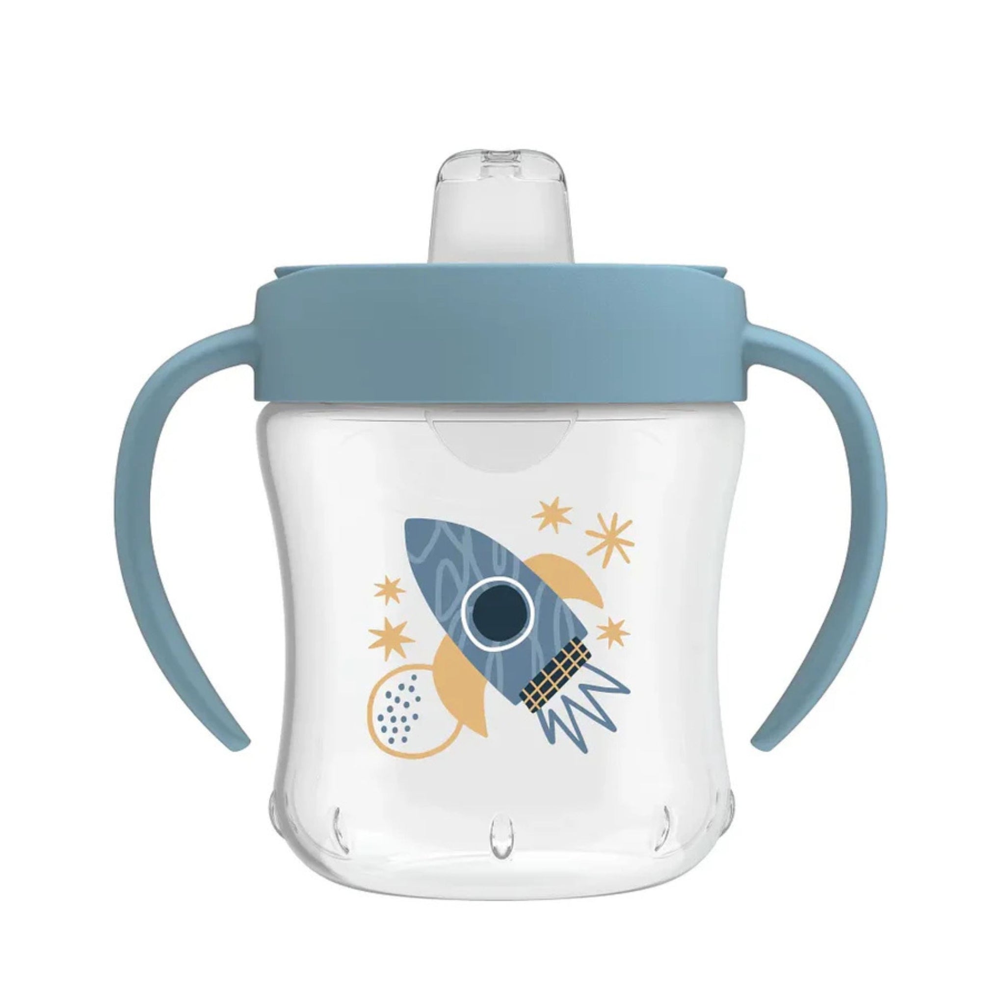 Dr. Brown's 180ml Baby Sippy Cup with Soft Silicone Spout & Handles | Spill-Proof Training Cup for Babies | BPA-Free | Blue Rocket & Pink Sun Designs