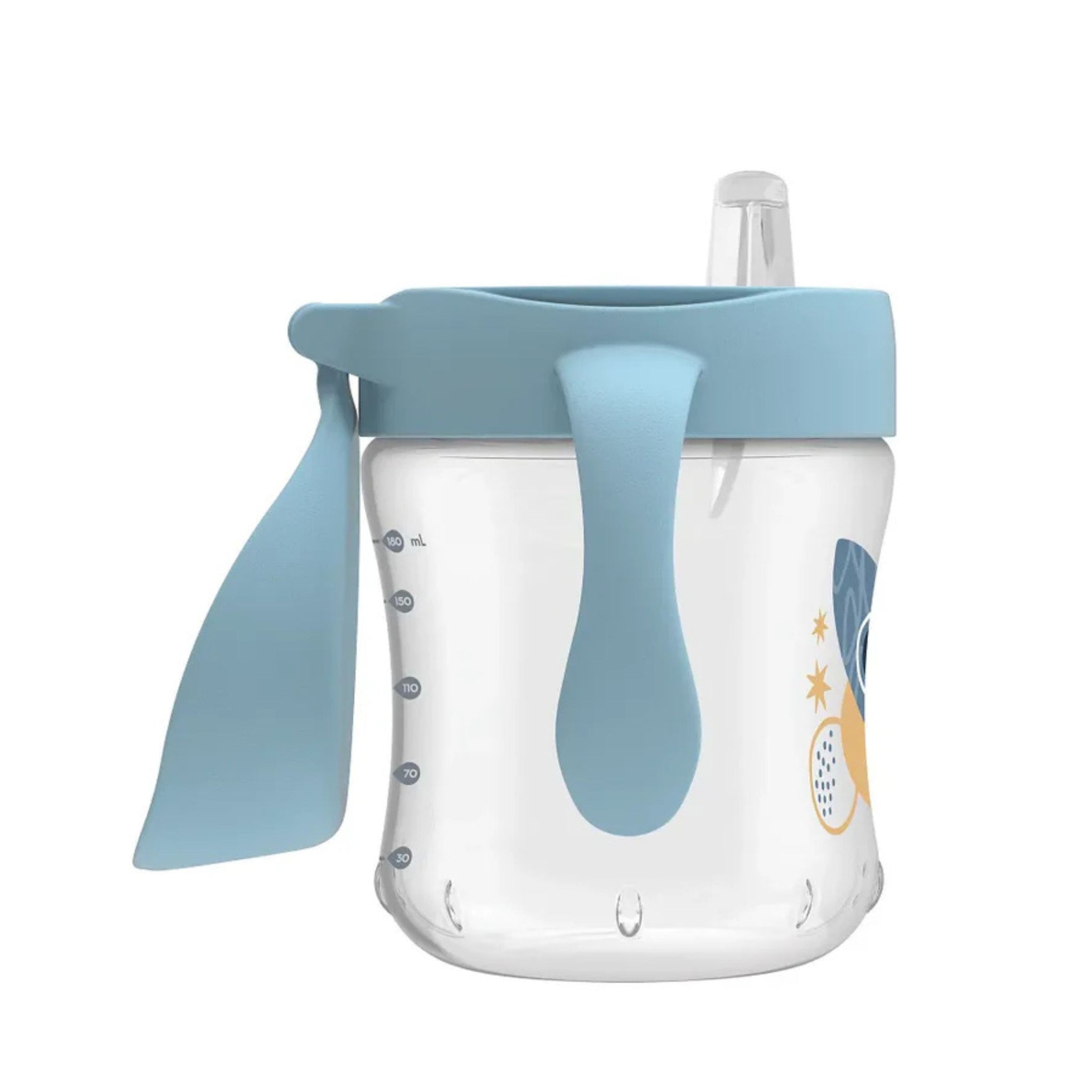 Dr. Brown's 180ml Baby Sippy Cup with Soft Silicone Spout & Handles | Spill-Proof Training Cup for Babies | BPA-Free | Blue Rocket & Pink Sun Designs