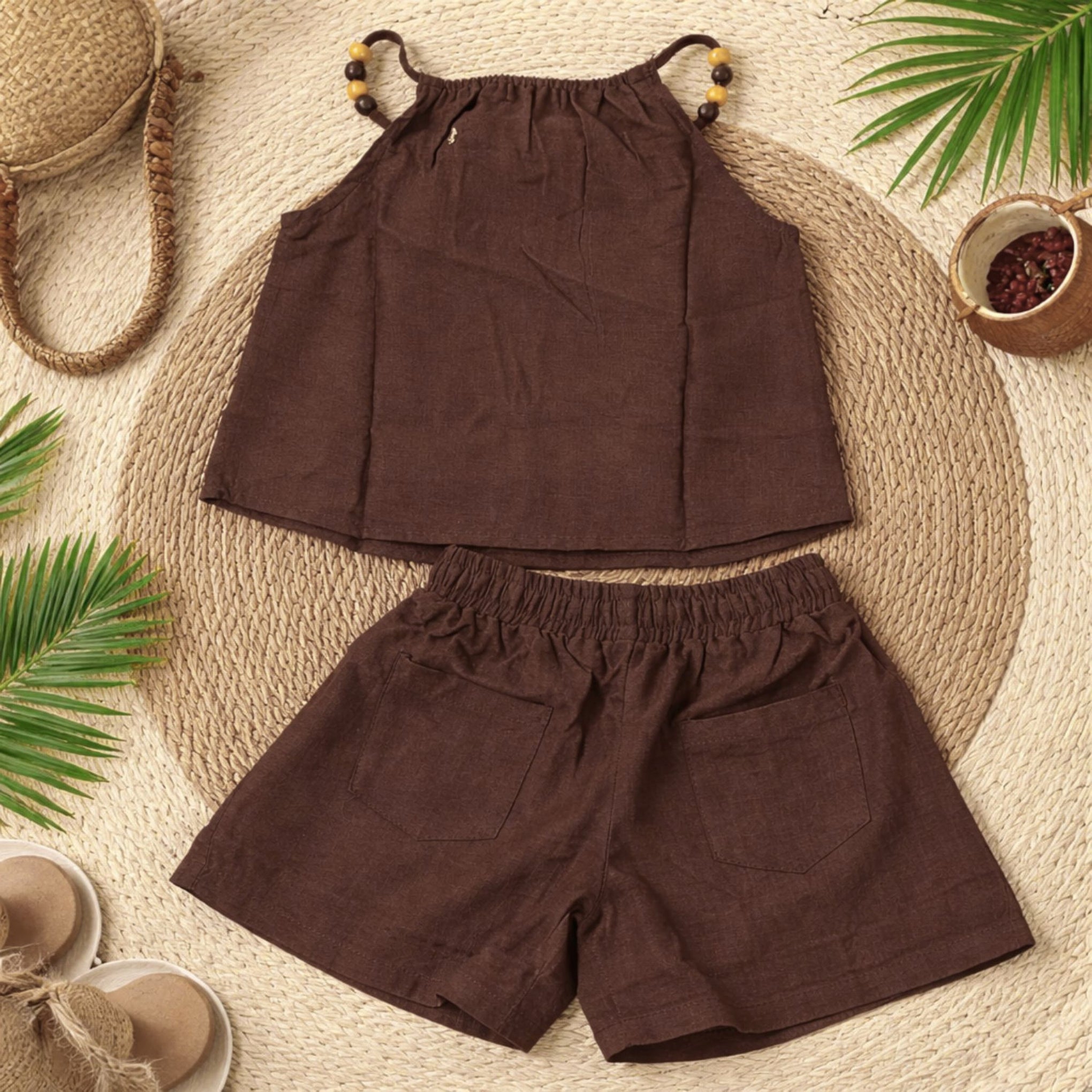 LEO N BABES Girls Brown Floral Embellished Top & Shorts Set | Stylish Summer Outfit (18M–12Y)