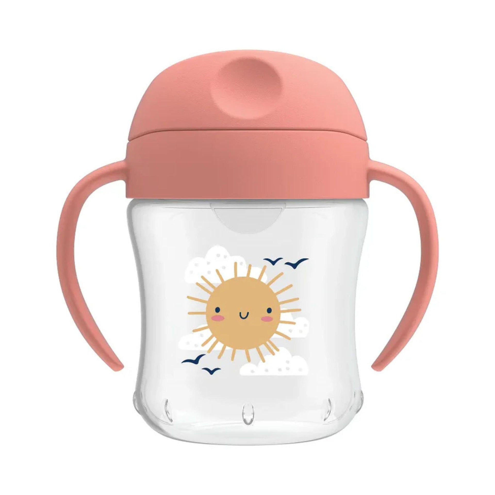 Dr. Brown's 180ml Baby Sippy Cup with Soft Silicone Spout & Handles | Spill-Proof Training Cup for Babies | BPA-Free | Blue Rocket & Pink Sun Designs