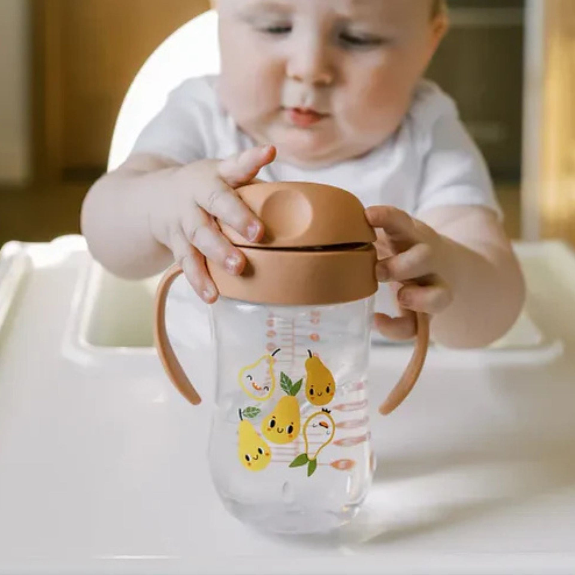 Dr. Brown's Milestones Soft Spout Transition Cup 270ml | Spill-Proof Baby Sippy Cup with Soft Silicone Spout & Easy-Grip Handles | BPA-Free | Pear Design