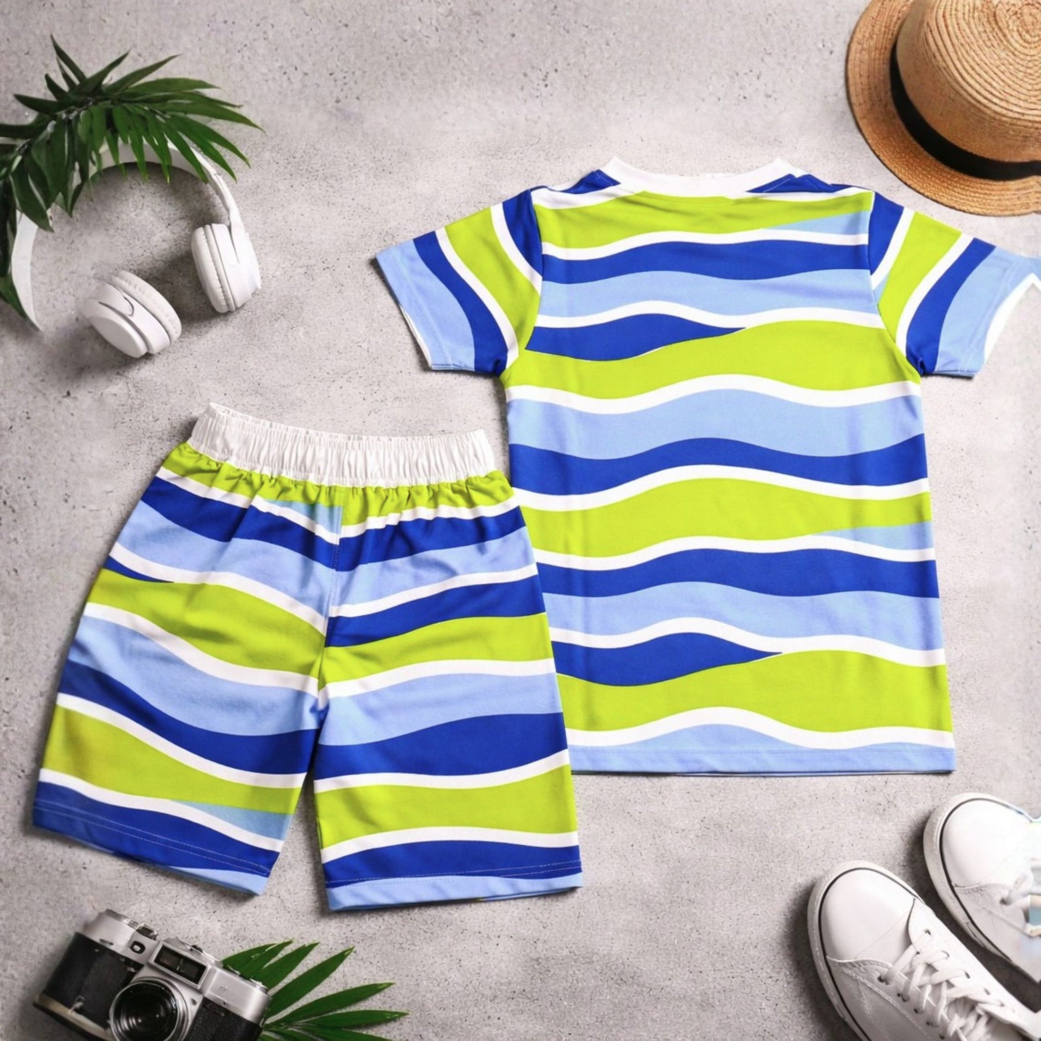 Red Sound Boys New York Printed Striped T-Shirt & Shorts Set | Summer Co-Ord Outfit (4Y–12Y)