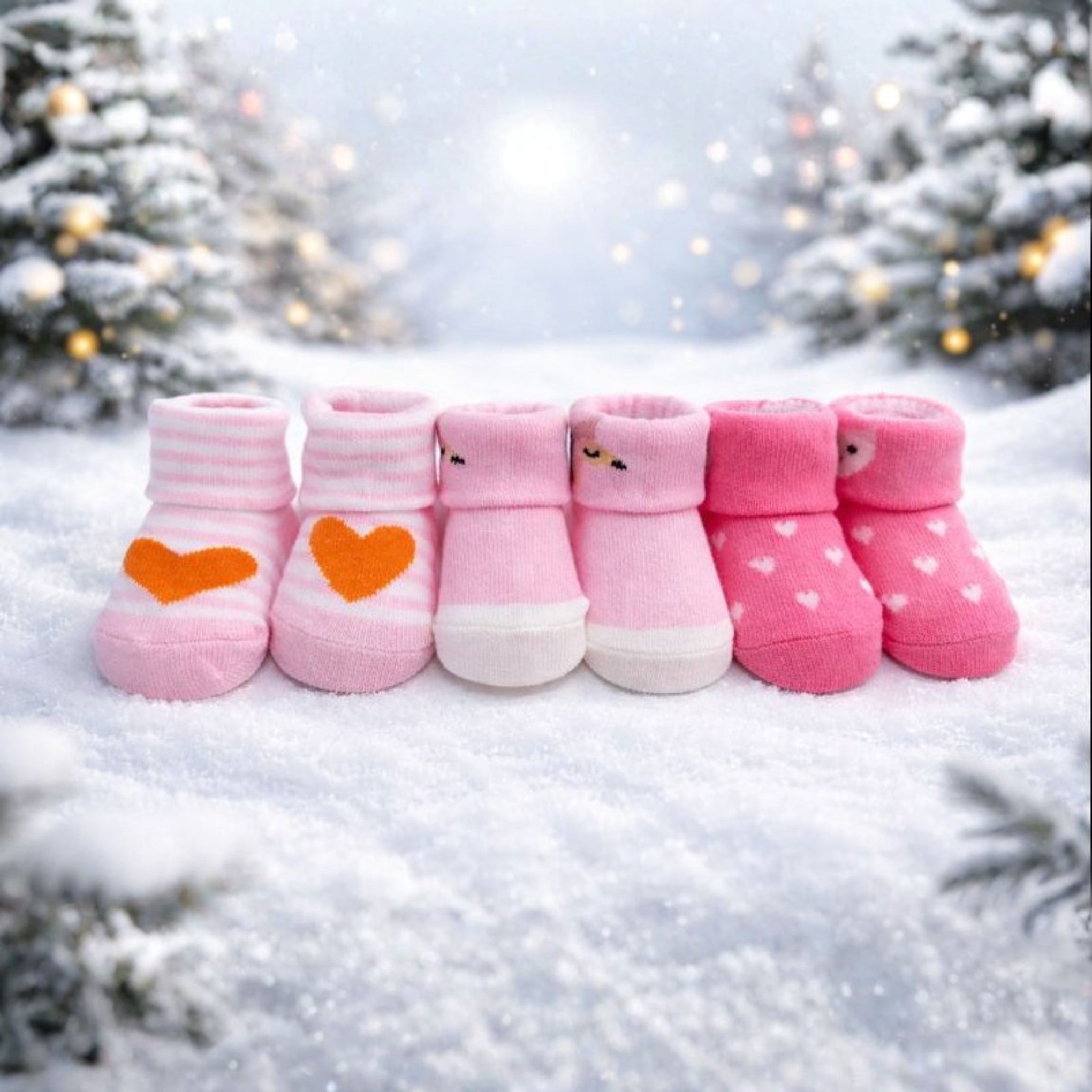 Baby Girl Cotton Socks Set | Soft & Warm Winter Socks | Anti-Slip Comfortable Fit | 0–12 Months | Pack of 3 (Pink)