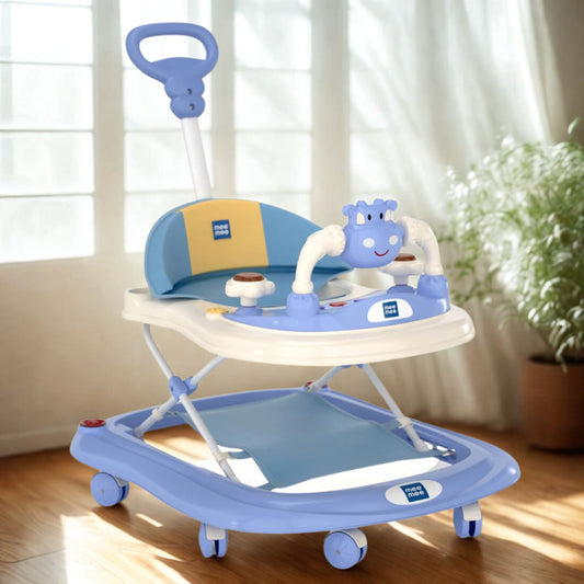 Mee Mee 360° Baby Activity Walker | 3 Level Adjustable Height, Foot Mat, Musical Detachable Toy Bar | Parental Push Handle, Anti-Rollover Folding Walker for Boys, Girls, Kids