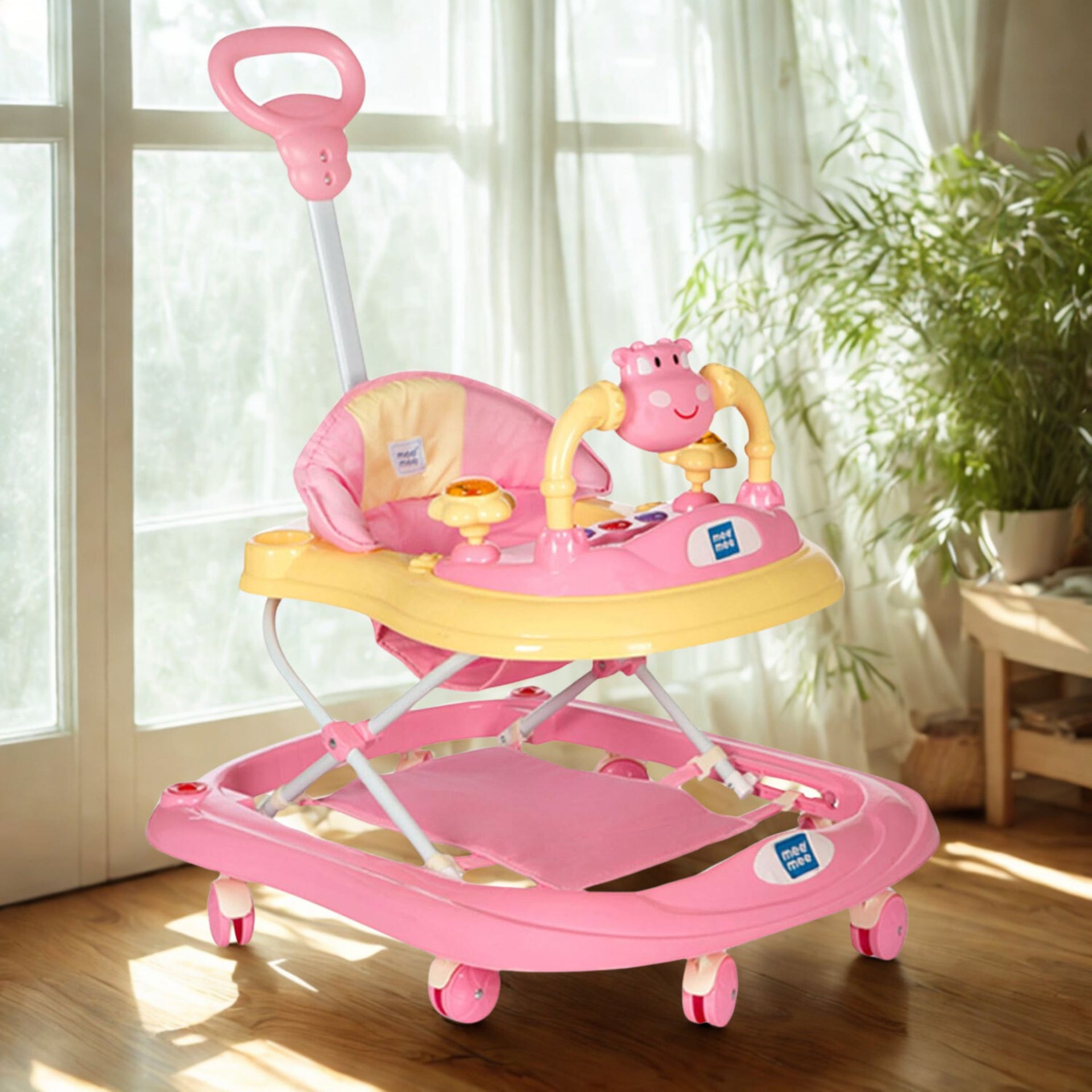 Mee Mee 360° Baby Activity Walker | 3 Level Adjustable Height, Foot Mat, Musical Detachable Toy Bar | Parental Push Handle, Anti-Rollover Folding Walker for Boys, Girls, Kids