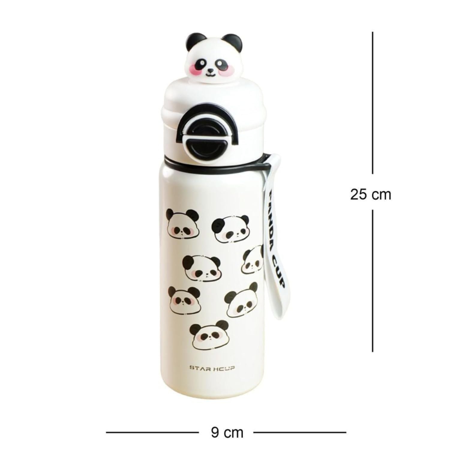 SMILE BABY Kids Panda Xcup White Water Bottle with Dual-Style Leakproof Lid – Straw & Spout,Cute Panda Design