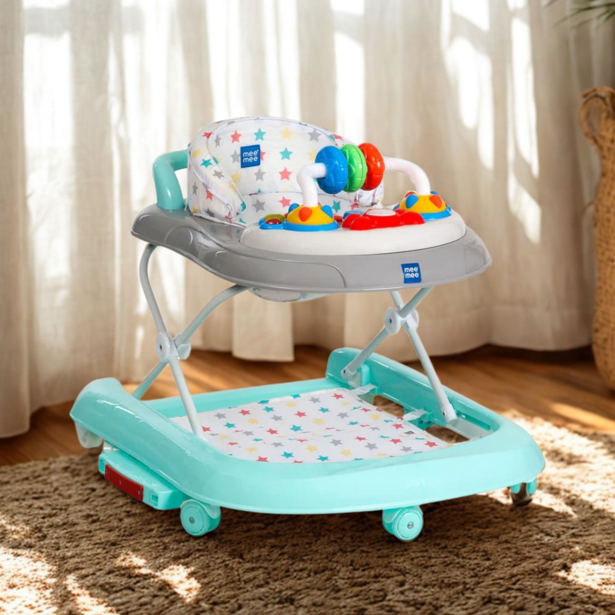 Mee Mee Baby 2 in 1 Walker & Rocker | 3 Level Adjustable Height, Light, Rattle & Musical Toys | Anti-Rollover Folding 360° Walker for Boys, Girls, Kids