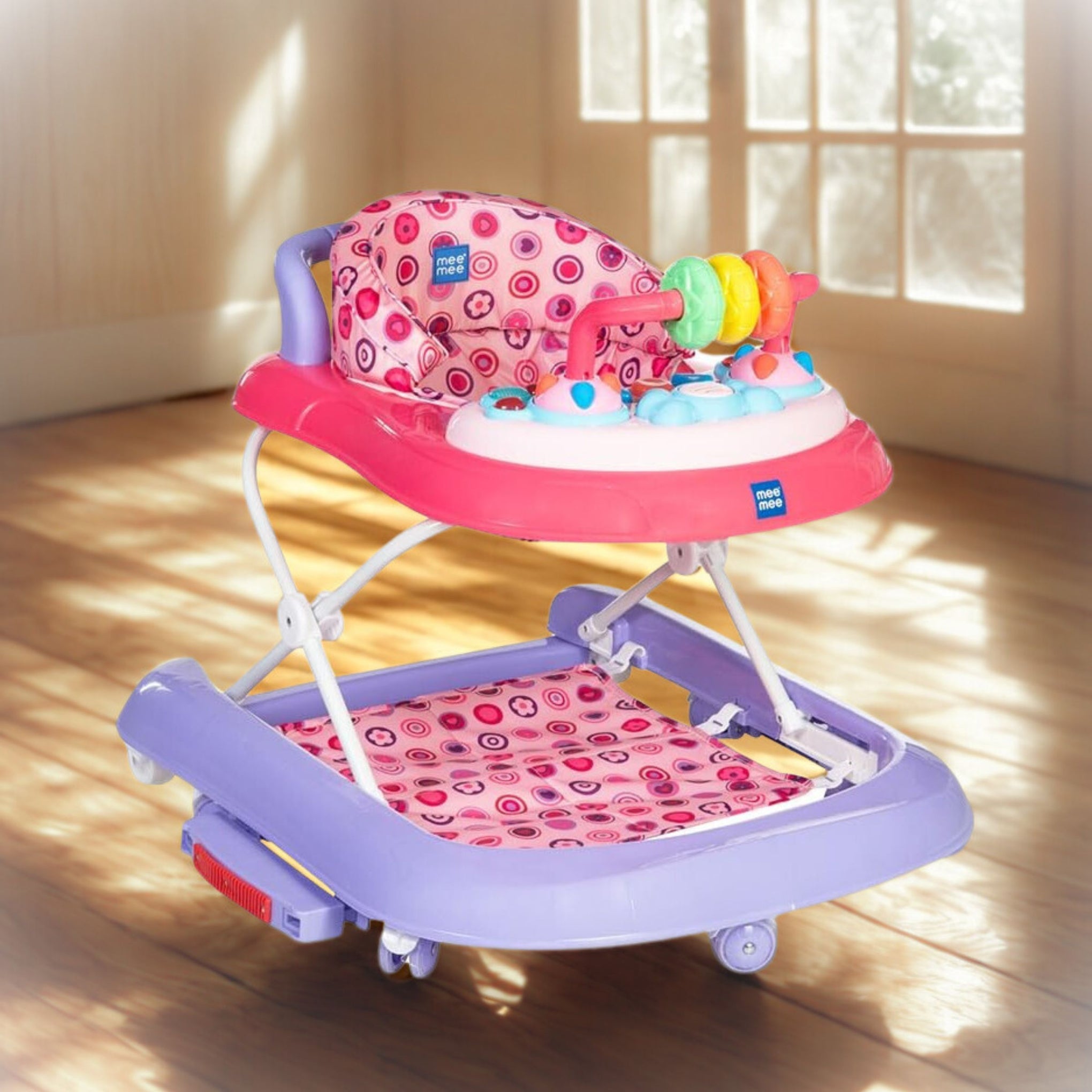 Mee Mee Baby 2 in 1 Walker & Rocker | 3 Level Adjustable Height, Light, Rattle & Musical Toys | Anti-Rollover Folding 360° Walker for Boys, Girls, Kids