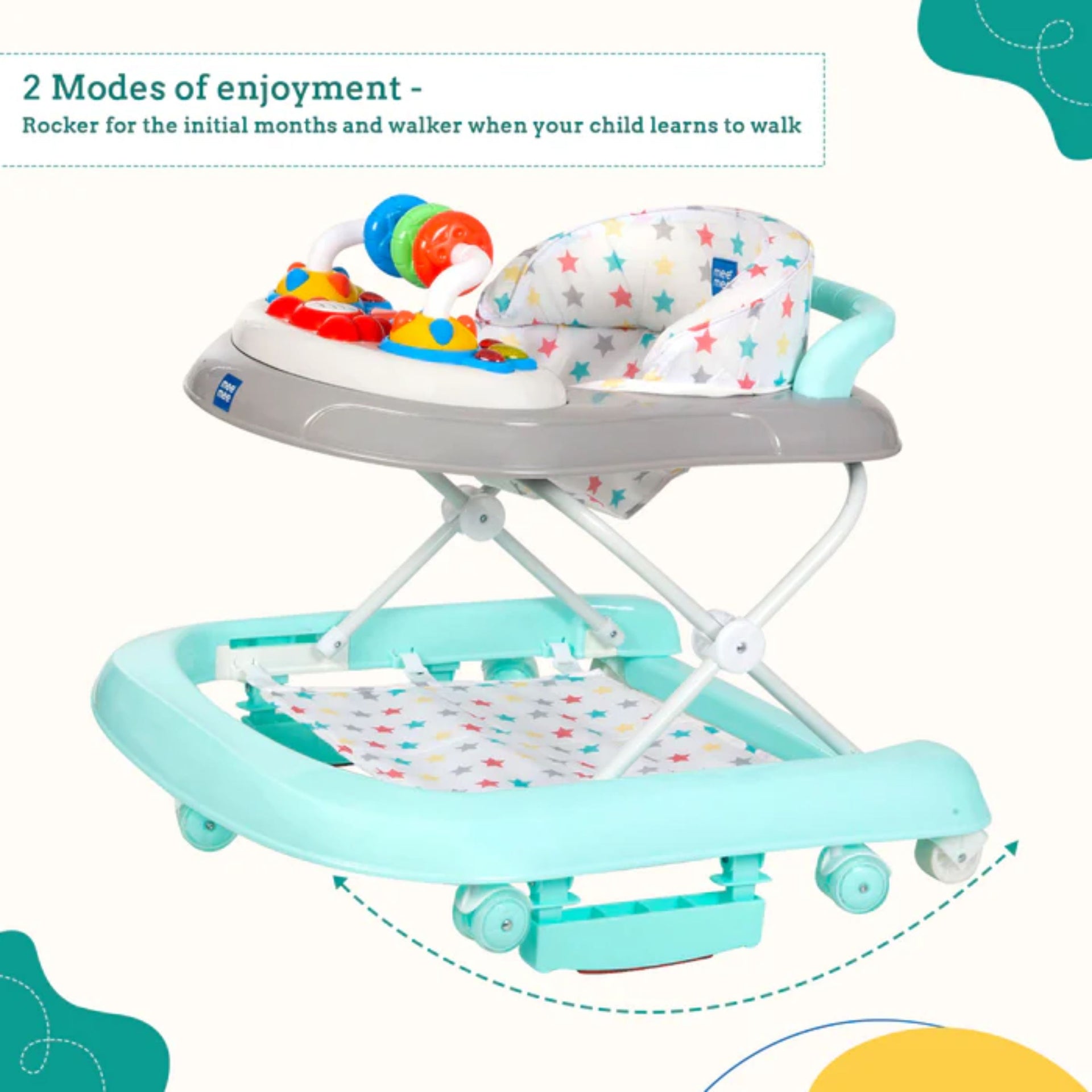 Mee Mee Baby 2 in 1 Walker & Rocker | 3 Level Adjustable Height, Light, Rattle & Musical Toys | Anti-Rollover Folding 360° Walker for Boys, Girls, Kids