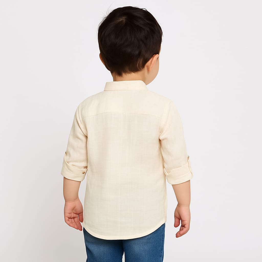 Blazo Boys Printed Horse Design Shirt with Mandarin Collar – Cream & White (18 Months–12 Years)