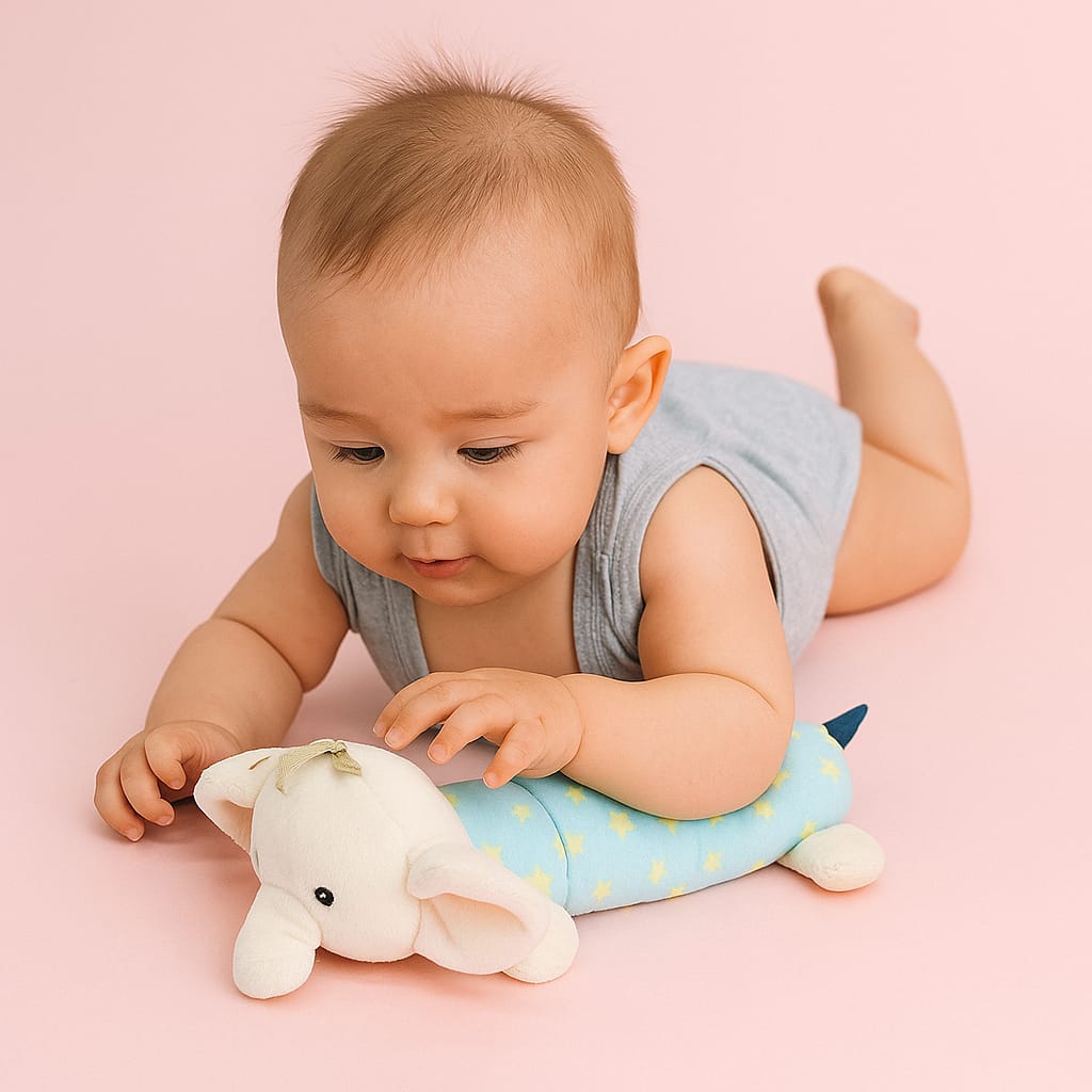Smile Baby Soft Plush Elephant Toy – Cream & Blue Star Design | Cuddly & Safe Soft Toy for Babies (0–3 Years)