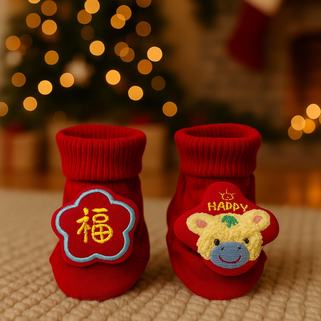 SMILE BABY Newborn Baby Booties | Soft Cotton Warm Booties with Cute Cartoon Design | Cozy & Comfortable Footwear for Infants (0–12 Months)