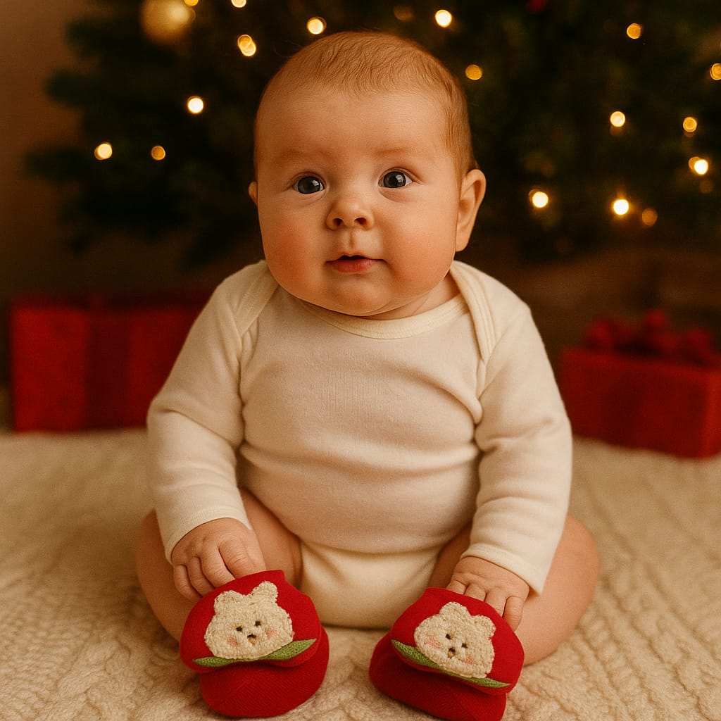 SMILE BABY Newborn Baby Booties | Soft Cotton Booties with Cute Embroidery | Warm & Comfortable Crib Shoes for Infants (0–12 Months) | Red