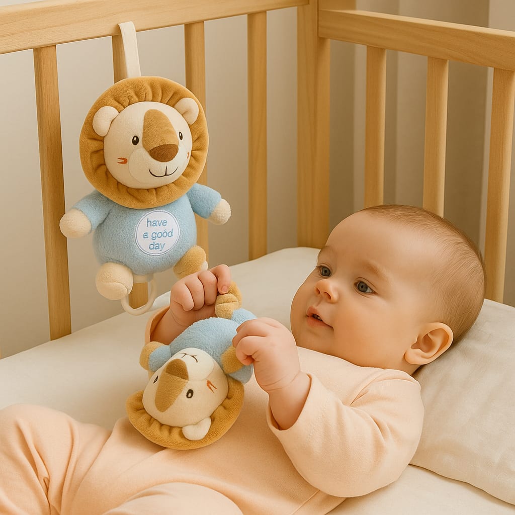 Smile Baby Musical Hanging Toy for Crib & Stroller – Soft Plush Lion with Pull String Music | Newborn Soothing Toy (0–12 Months)