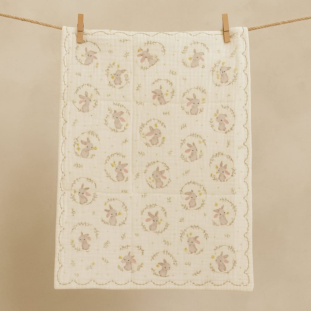 Smile Baby 100% Cotton Muslin Blanket for Newborns | Soft Breathable Baby Swaddle Wrap with Bunny Print | Lightweight & Gentle Comforter for Babies (0–12 Months)