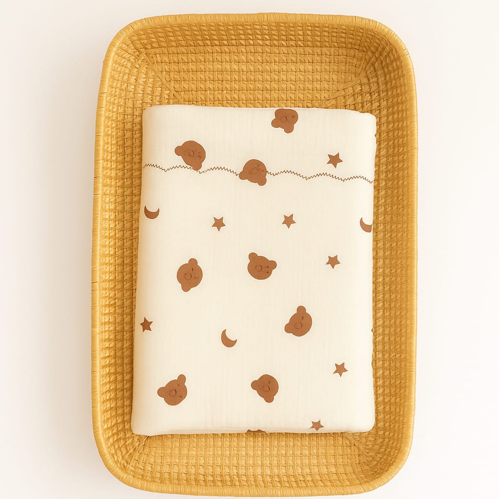 Smile Baby 100% Cotton Muslin Baby Blanket | Soft, Breathable & Lightweight Swaddle Wrap | Brown Bear & Moon Print | Perfect for Newborns & Infants (Cream)