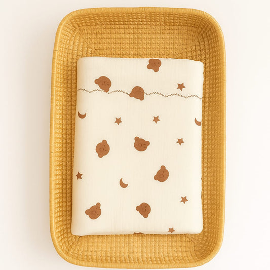 Smile Baby 100% Cotton Muslin Baby Blanket | Soft, Breathable & Lightweight Swaddle Wrap | Brown Bear & Moon Print | Perfect for Newborns & Infants (Cream)
