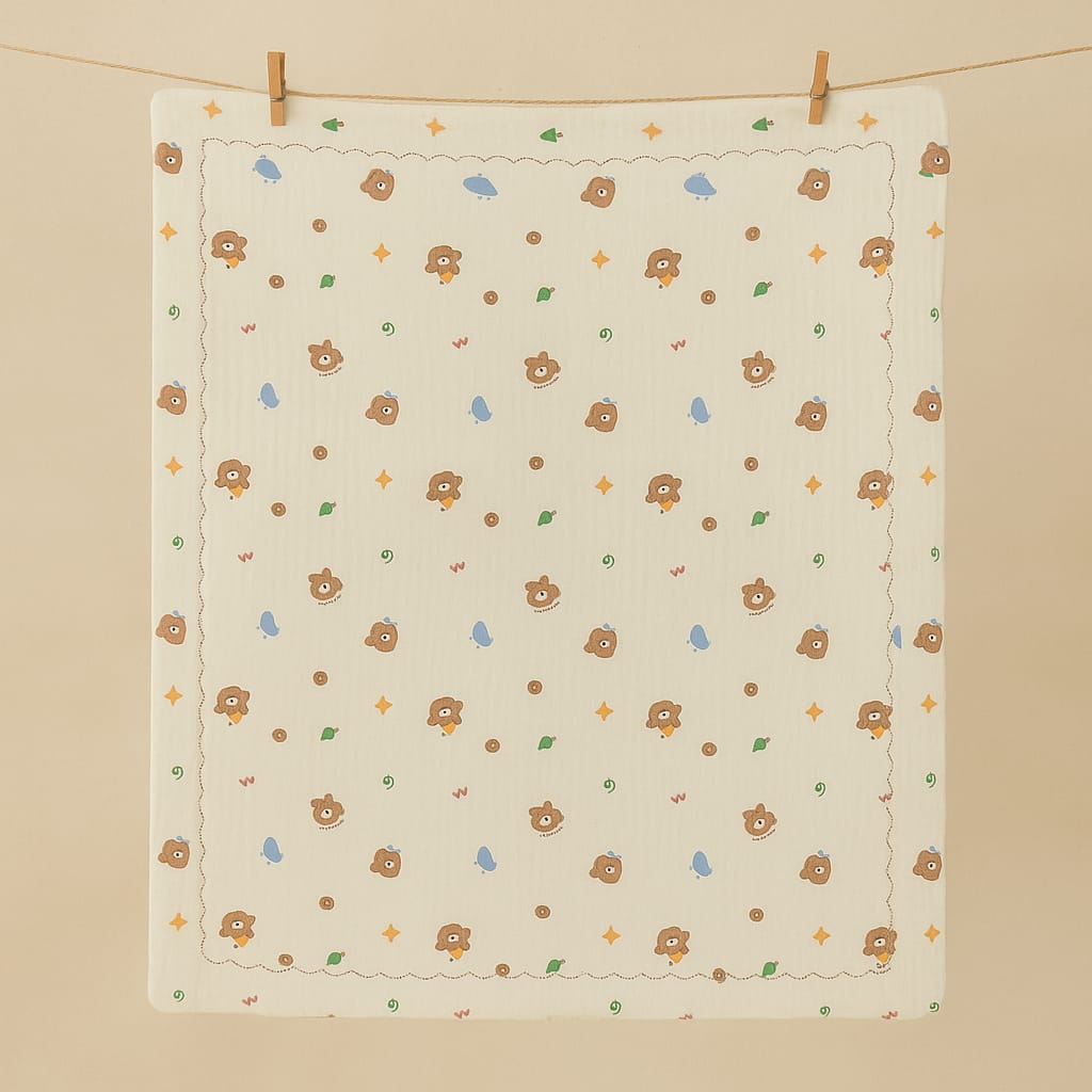 Smile Baby 100% Cotton Muslin Baby Blanket | Soft, Breathable & Lightweight Swaddle Wrap | Adorable Bear Print | Perfect for Newborns & Infants (Cream)