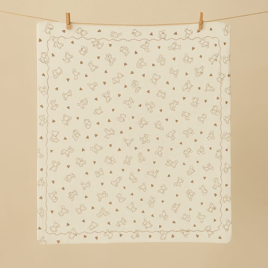 Smile Baby 100% Cotton Muslin Baby Blanket | Soft, Lightweight & Breathable Swaddle Wrap | Brown Teddy & Heart Print | Perfect for Newborns & Infants (Cream)