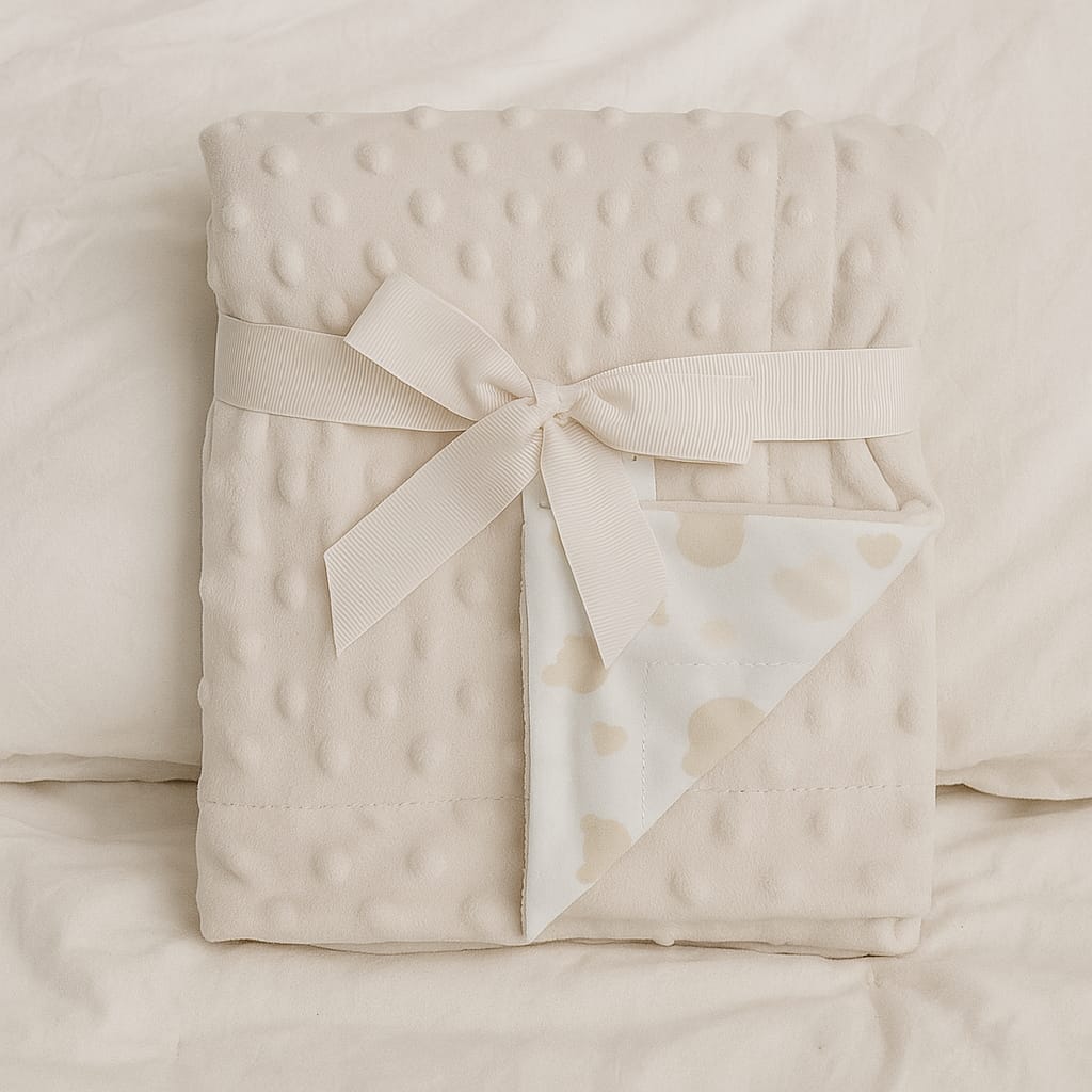 Smile Baby Ultra Soft Minky Dot Baby Blanket 75x100 cm | Reversible Newborn Blanket with Satin Bow – Pink, Cream & Blue | Cozy Infant Blanket for Boys & Girls