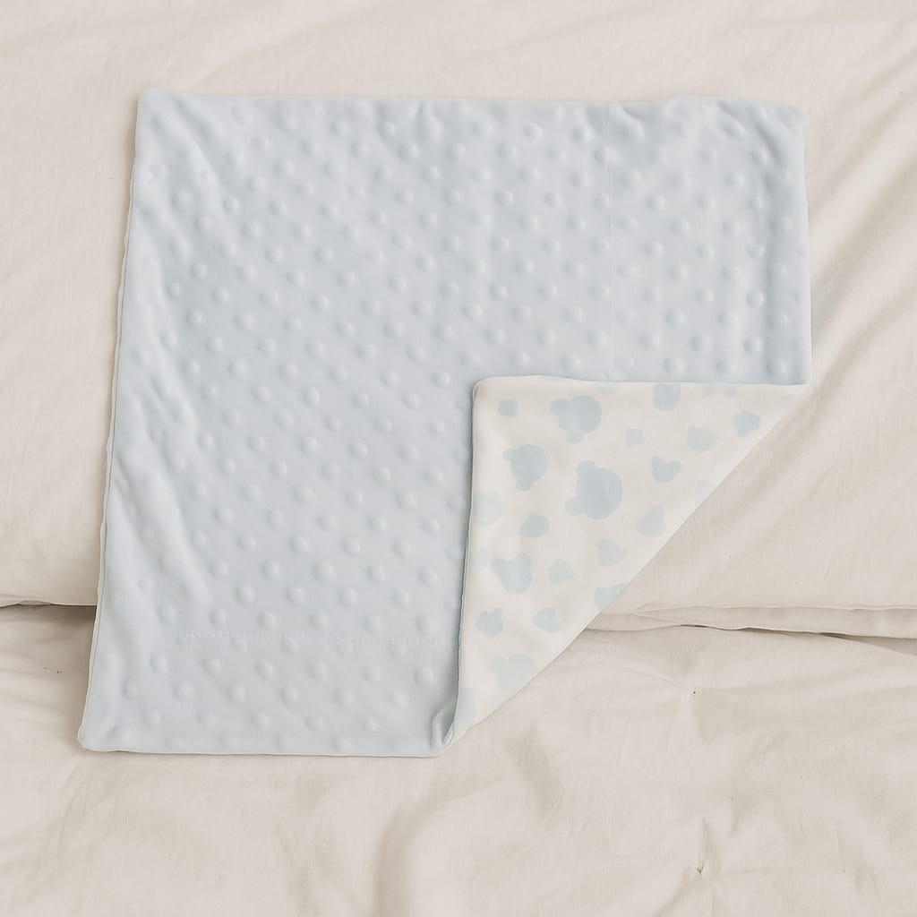 Smile Baby Ultra Soft Minky Dot Baby Blanket 75x100 cm | Reversible Newborn Blanket with Satin Bow – Pink, Cream & Blue | Cozy Infant Blanket for Boys & Girls