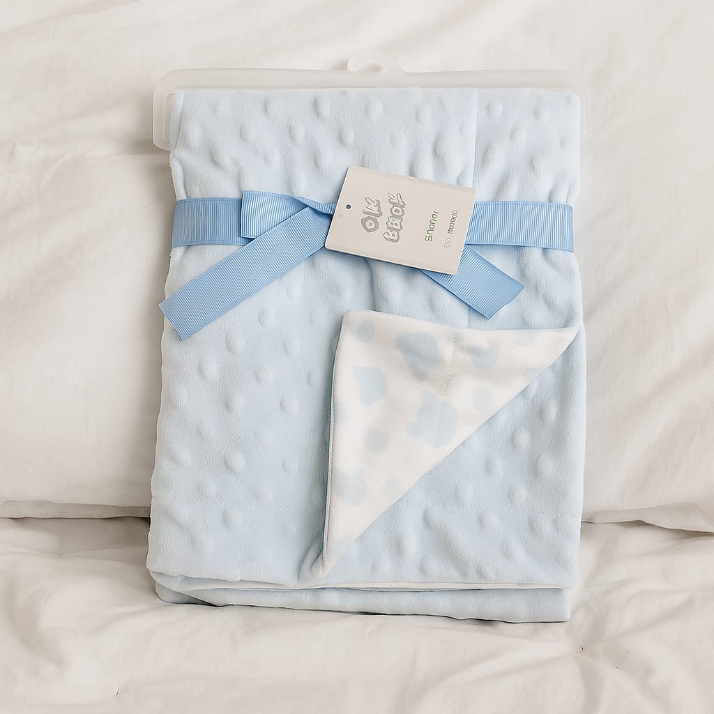 Smile Baby Ultra Soft Minky Dot Baby Blanket 75x100 cm | Reversible Newborn Blanket with Satin Bow – Pink, Cream & Blue | Cozy Infant Blanket for Boys & Girls