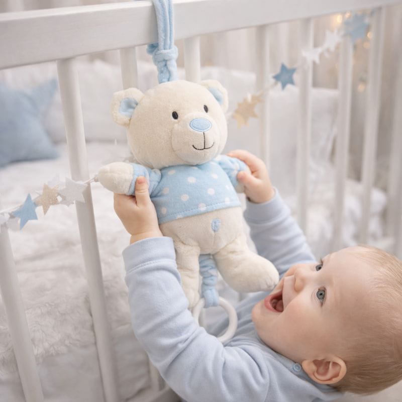 Soft Plush Teddy Musical Pull Toy for Babies | Pull Ring Plays Music | Hanging Crib & Stroller Toy | Newborn & Infant (0–12 Months)